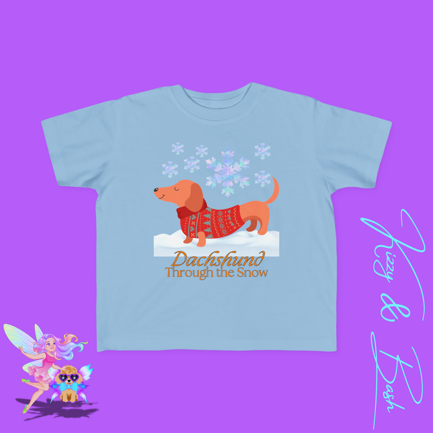 Christmas Wiener Dog T-Shirt for Toddlers Dachshund Through the Snow Dog Lover Gift Idea Perfect Gift for Dog Sibling Dachshund Holiday Pun Shirt for Toddler's Fine Jersey Tee