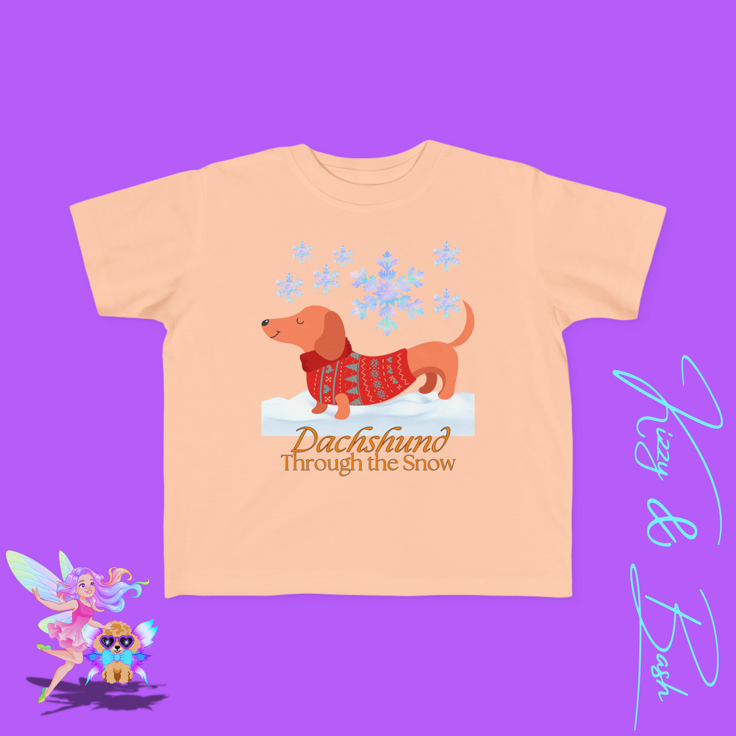 Christmas Wiener Dog T-Shirt for Toddlers Dachshund Through the Snow Dog Lover Gift Idea Perfect Gift for Dog Sibling Dachshund Holiday Pun Shirt for Toddler's Fine Jersey Tee