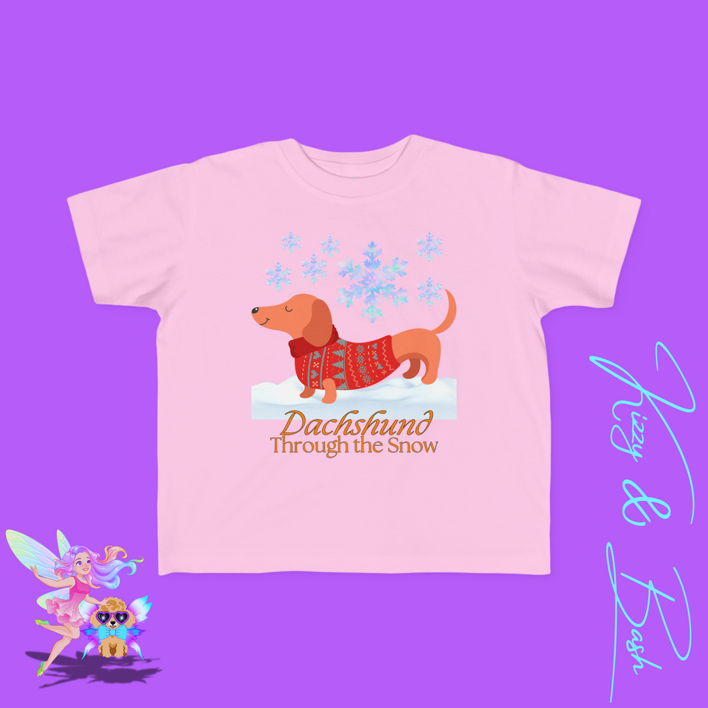 Christmas Wiener Dog T-Shirt for Toddlers Dachshund Through the Snow Dog Lover Gift Idea Perfect Gift for Dog Sibling Dachshund Holiday Pun Shirt for Toddler's Fine Jersey Tee