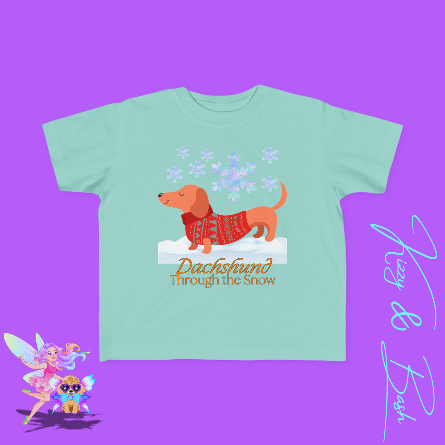 Christmas Wiener Dog T-Shirt for Toddlers Dachshund Through the Snow Dog Lover Gift Idea Perfect Gift for Dog Sibling Dachshund Holiday Pun Shirt for Toddler's Fine Jersey Tee
