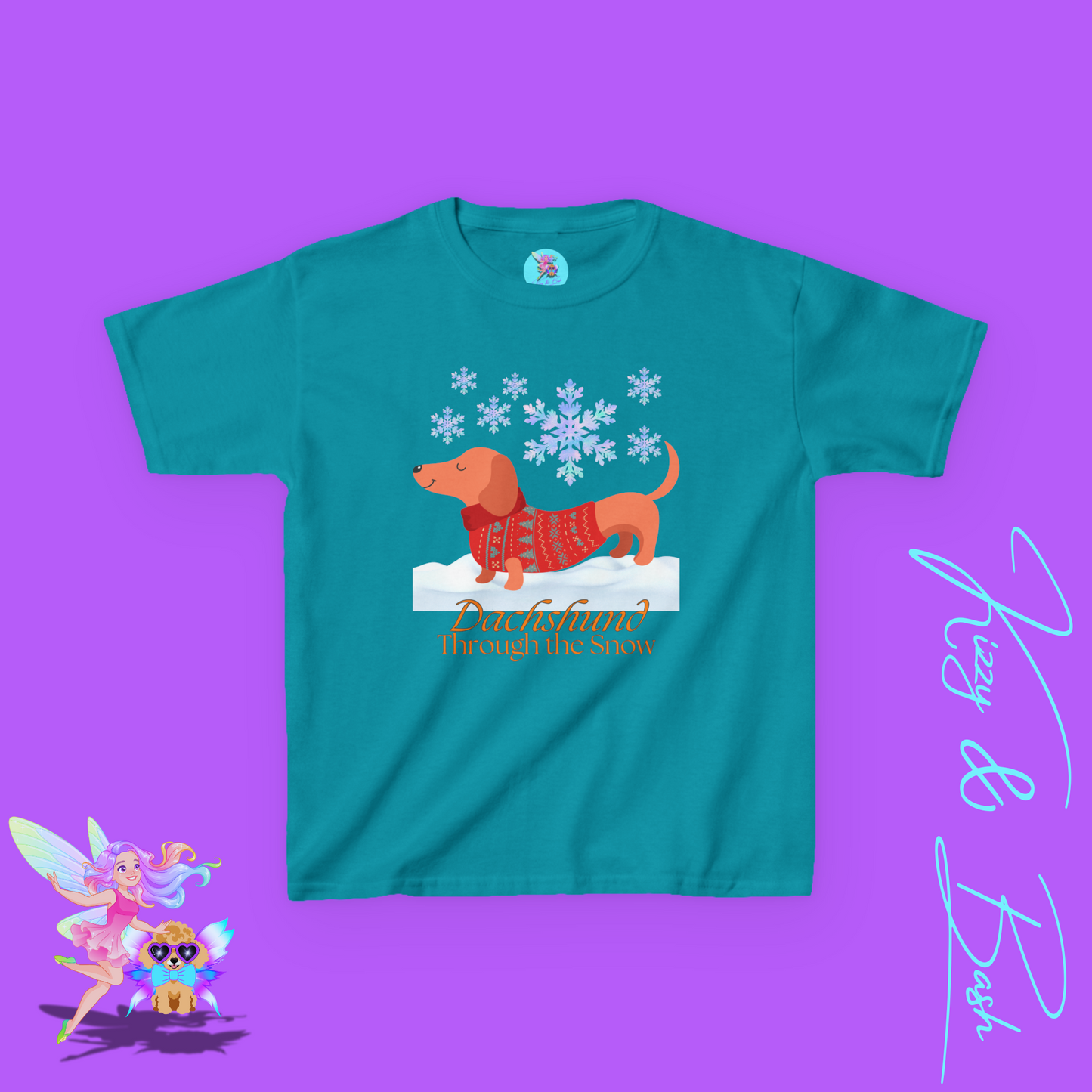 Funny Christmas Dachshund Shirt Dachshund Through the Snow Cute Christmas Dog Shirt for Kids Christmas Wiener Dog Shirt Christmas Shirt for Dog Moms and Dads Funny Shirt for Dog Lovers Kids Heavy Cotton™ Tee