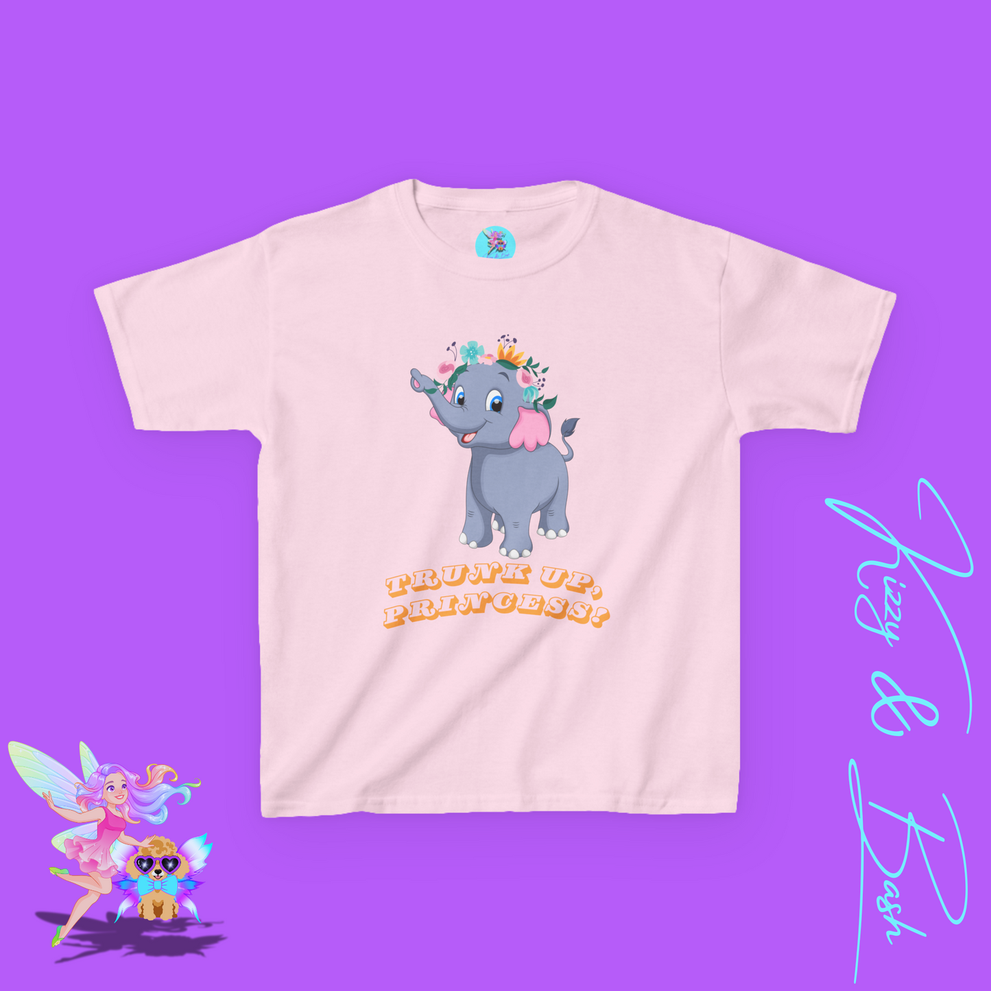 Cute Elephant Princess Shirt for Kids Trunk Up, Princess T-Shirt Gift for Elephant Lovers Cute Graphic Tee for Her Gift for Princess Lovers Elephant Shirt for Kids Heavy Cotton™ Tee