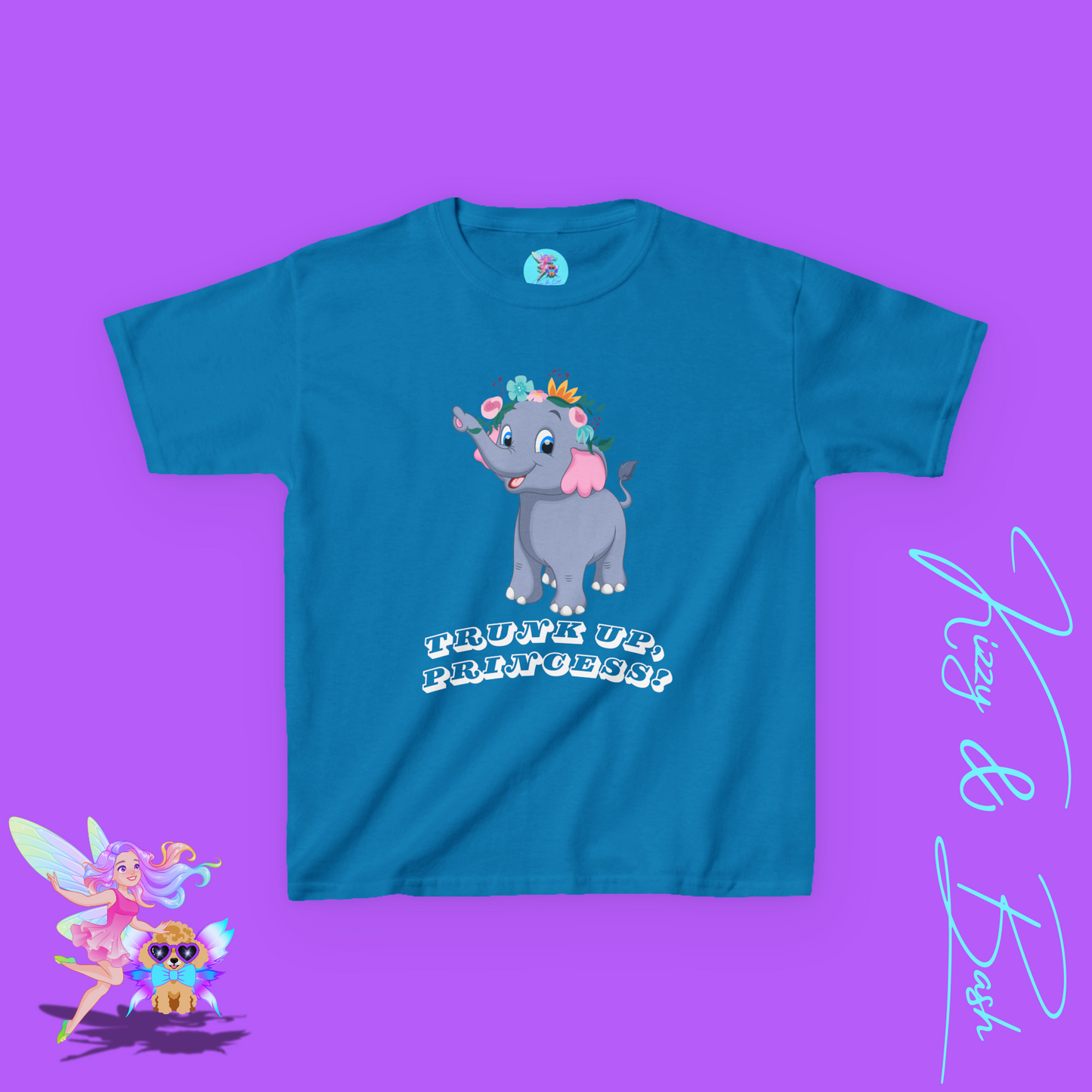 Cute Elephant Princess Shirt for Kids Trunk Up, Princess T-Shirt Gift for Elephant Lovers Cute Graphic Tee for Her Gift for Princess Lovers Elephant Shirt for Kids Heavy Cotton™ Tee