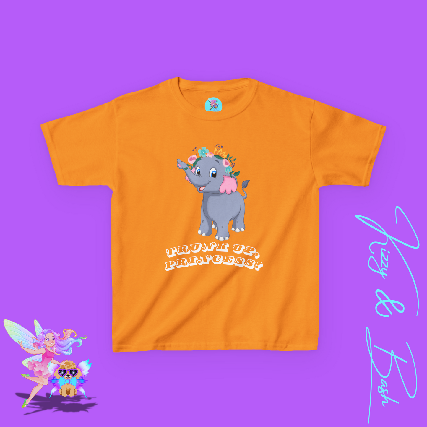 Cute Elephant Princess Shirt for Kids Trunk Up, Princess T-Shirt Gift for Elephant Lovers Cute Graphic Tee for Her Gift for Princess Lovers Elephant Shirt for Kids Heavy Cotton™ Tee