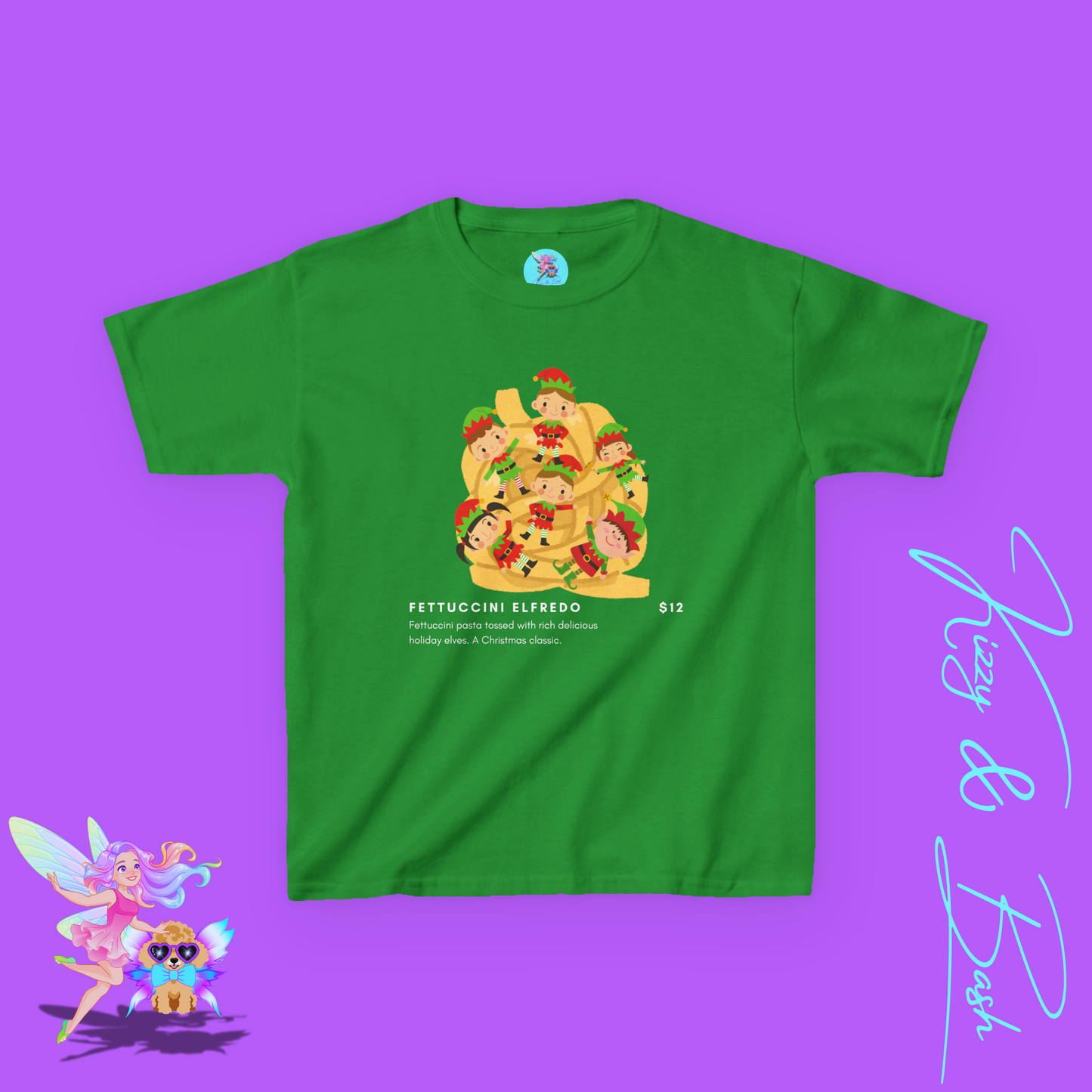 Fettuccini Elfredo Shirt Funny Holiday T-Shirt Gag Gift or Party Tee Idea Gift for Food Lovers Gift for Elf Fans Holiday Party Shirt Hilarious Christmas Shirt for Kids Heavy Cotton™ Tee