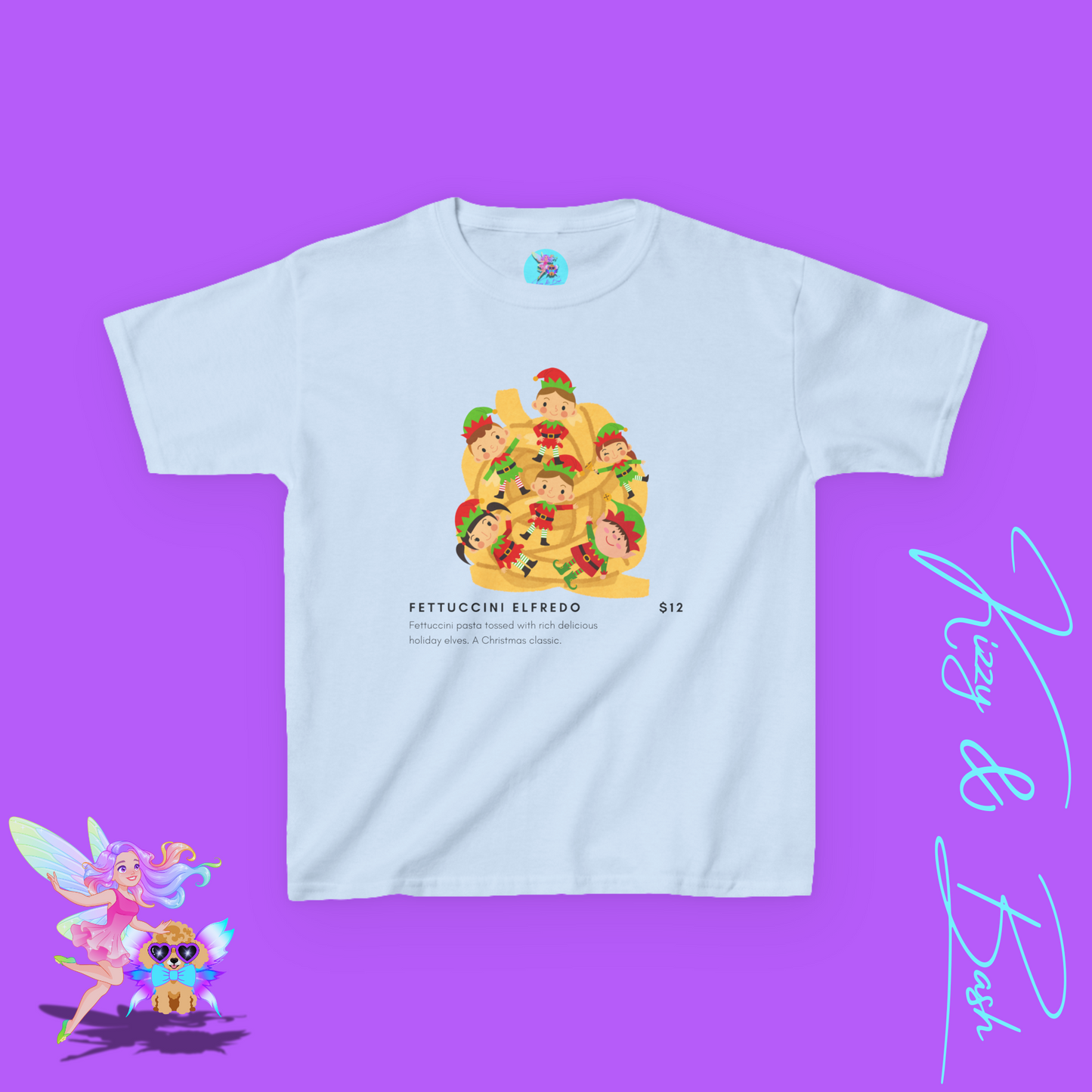 Fettuccini Elfredo Shirt Funny Holiday T-Shirt Gag Gift or Party Tee Idea Gift for Food Lovers Gift for Elf Fans Holiday Party Shirt Hilarious Christmas Shirt for Kids Heavy Cotton™ Tee