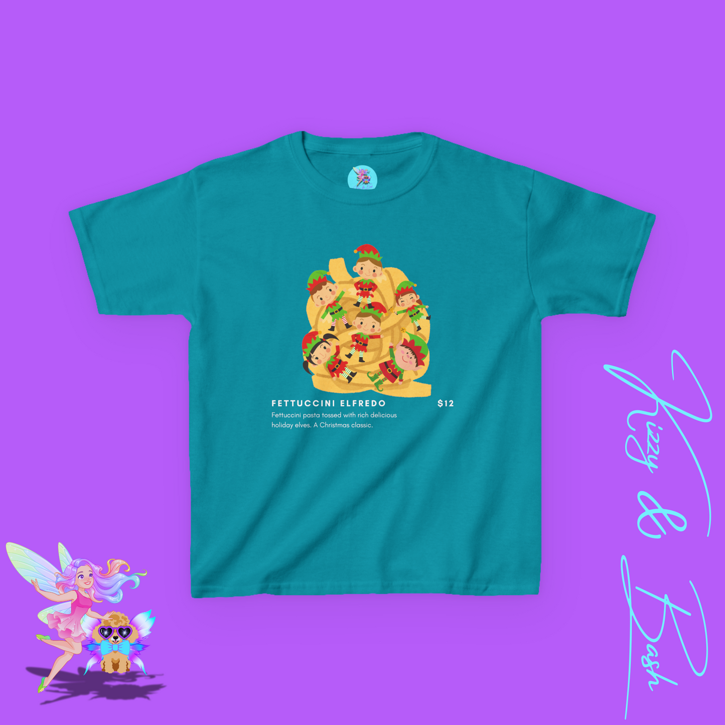 Fettuccini Elfredo Shirt Funny Holiday T-Shirt Gag Gift or Party Tee Idea Gift for Food Lovers Gift for Elf Fans Holiday Party Shirt Hilarious Christmas Shirt for Kids Heavy Cotton™ Tee