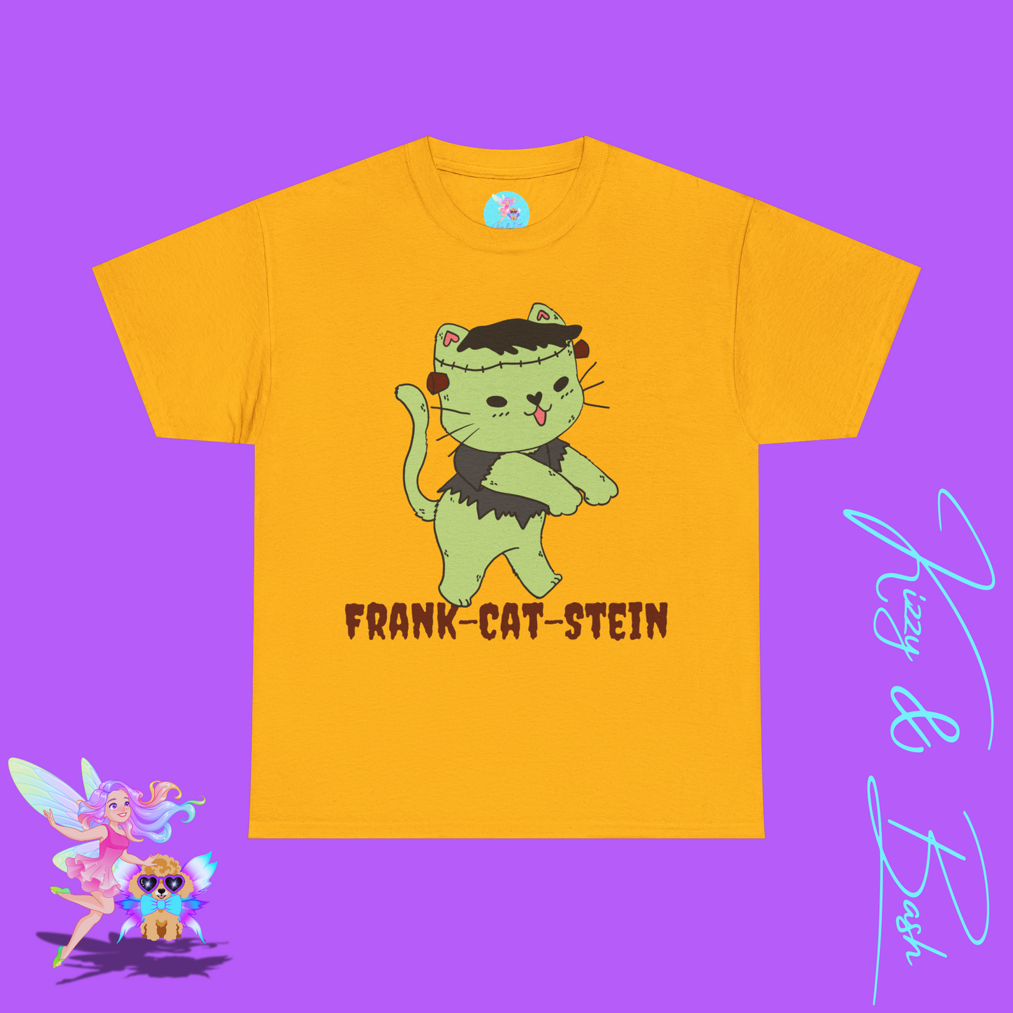 Frankenstein Kitty Cat T-Shirt Cute Halloween Pun Shirt Perfect Halloween Shirt for Cat Lovers Funny Zombie Monster Cat Gift for Cat Mom or Cat Dad Unisex Heavy Cotton Tee