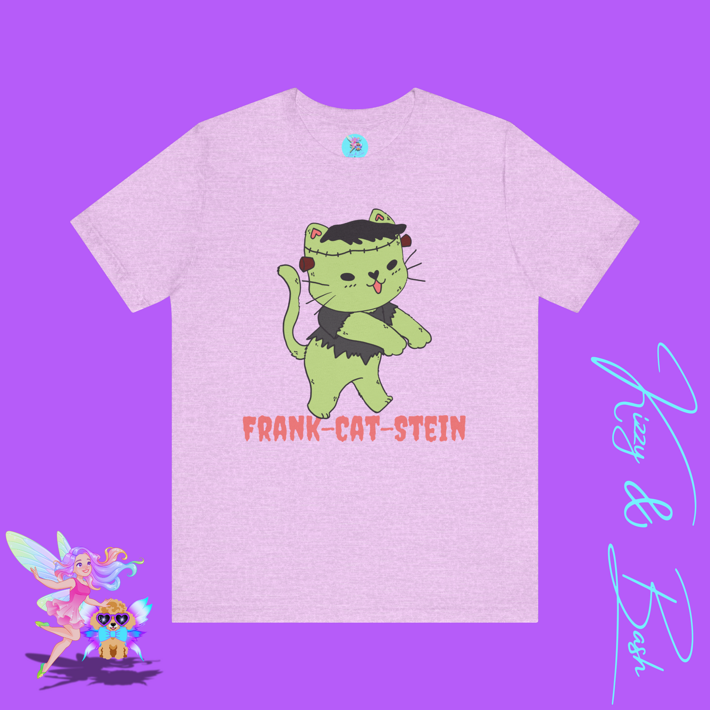 Frank-Cat-Stein Cute Halloween Zombie Cat T-Shirt Monster Cat Halloween Pun Shirt Gift for Frankenstein Fans Cat Lover Gift For Cat Mom or Cat Dad Funny English Teacher Appreciation Gift Adult Unisex Jersey Short Sleeve Tee