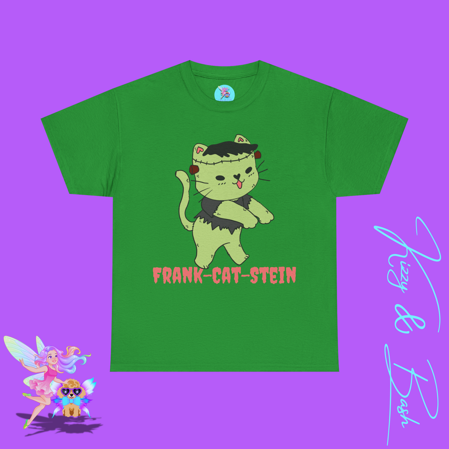 Frankenstein Kitty Cat T-Shirt Cute Halloween Pun Shirt Perfect Halloween Shirt for Cat Lovers Funny Zombie Monster Cat Gift for Cat Mom or Cat Dad Unisex Heavy Cotton Tee