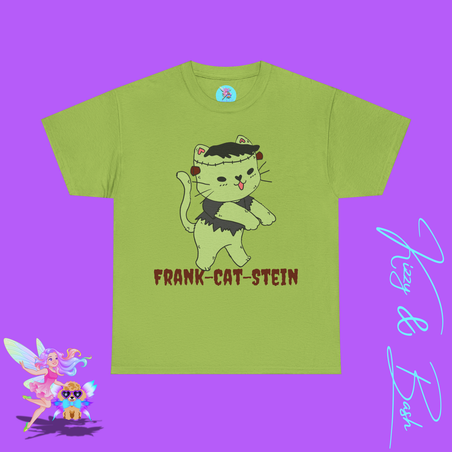 Frankenstein Kitty Cat T-Shirt Cute Halloween Pun Shirt Perfect Halloween Shirt for Cat Lovers Funny Zombie Monster Cat Gift for Cat Mom or Cat Dad Unisex Heavy Cotton Tee