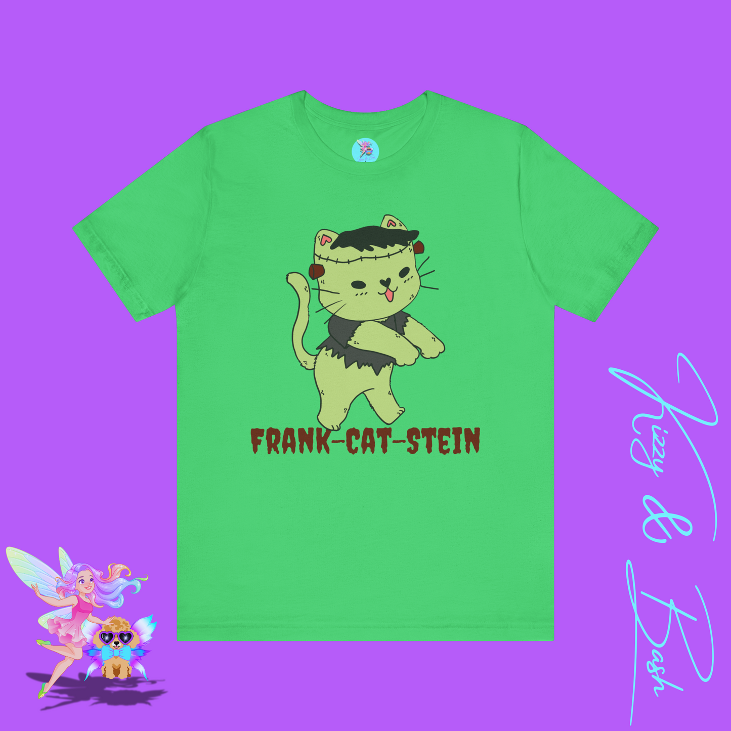 Frank-Cat-Stein Cute Halloween Zombie Cat T-Shirt Monster Cat Halloween Pun Shirt Gift for Frankenstein Fans Cat Lover Gift For Cat Mom or Cat Dad Funny English Teacher Appreciation Gift Adult Unisex Jersey Short Sleeve Tee