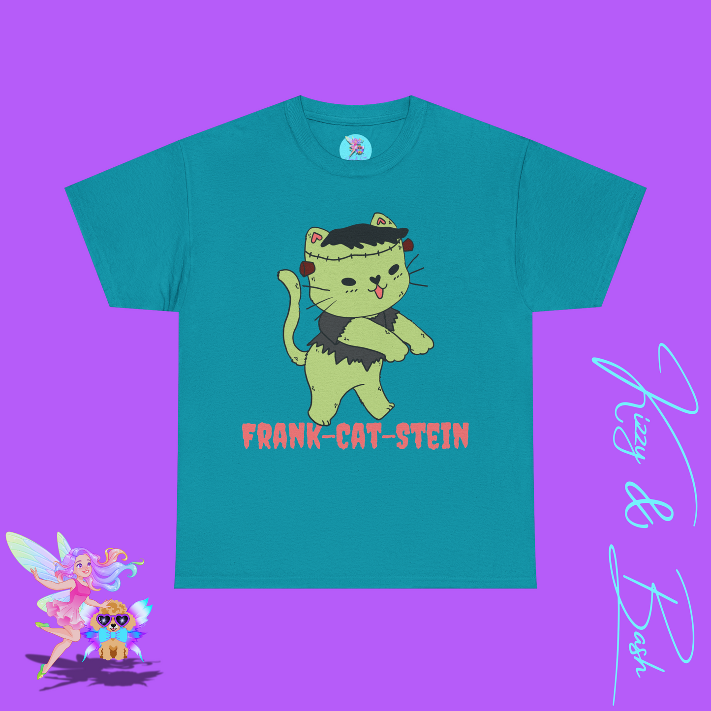 Frankenstein Kitty Cat T-Shirt Cute Halloween Pun Shirt Perfect Halloween Shirt for Cat Lovers Funny Zombie Monster Cat Gift for Cat Mom or Cat Dad Unisex Heavy Cotton Tee
