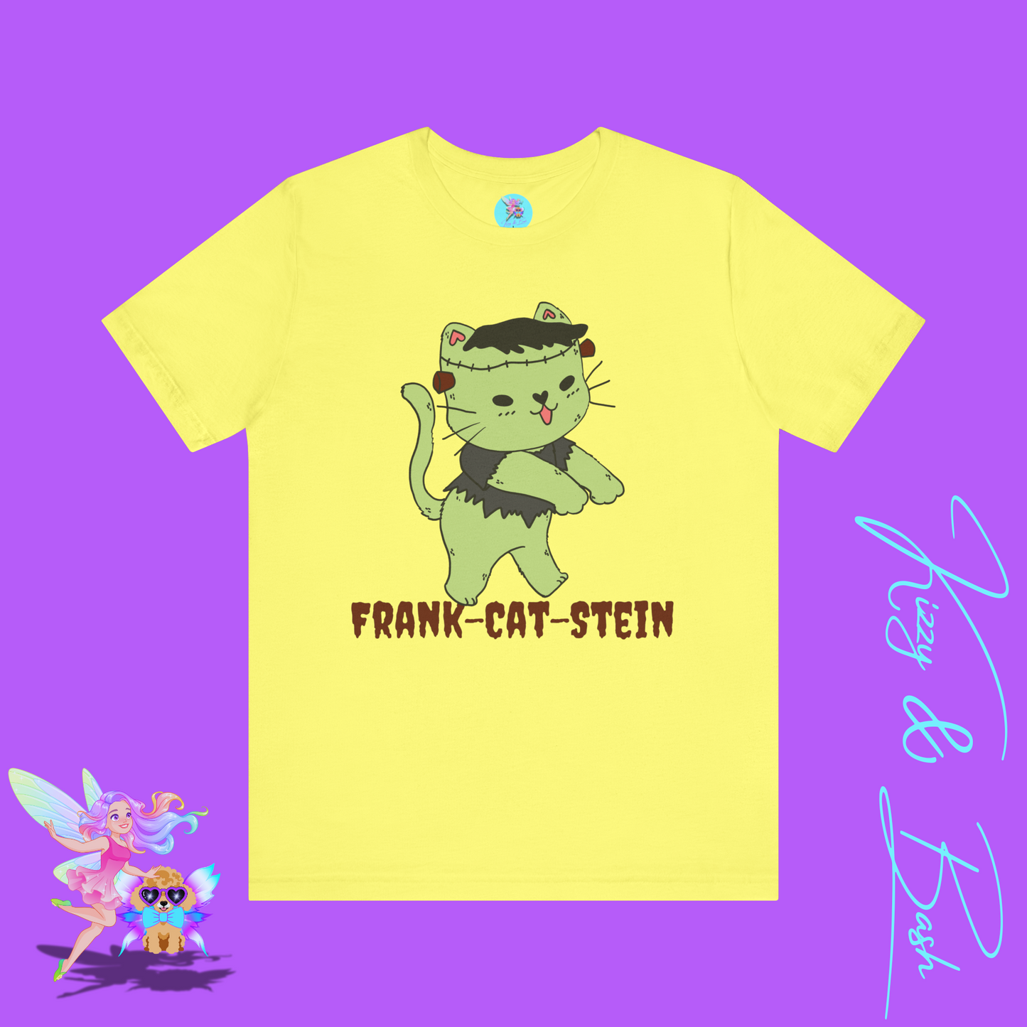Frank-Cat-Stein Cute Halloween Zombie Cat T-Shirt Monster Cat Halloween Pun Shirt Gift for Frankenstein Fans Cat Lover Gift For Cat Mom or Cat Dad Funny English Teacher Appreciation Gift Adult Unisex Jersey Short Sleeve Tee