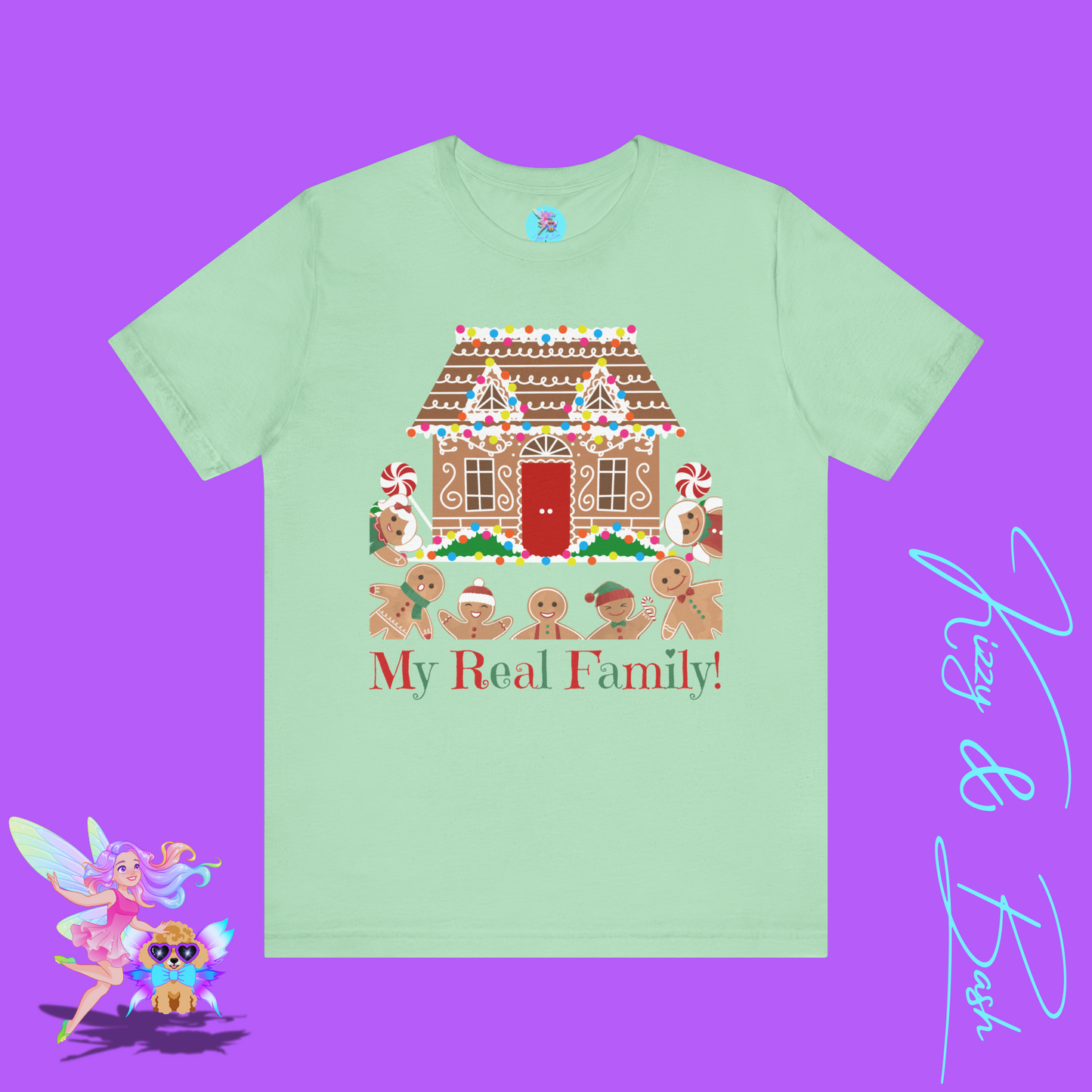 Gingerbread Family Christmas T-Shirt My Real Family Funny Christmas Graphic Tee Funny Foodie Christmas Shirt Gingerbread House Shirt for Holiday Baking Fans Great Stocking Stuffer Adult Unisex Jersey Short Sleeve Tee