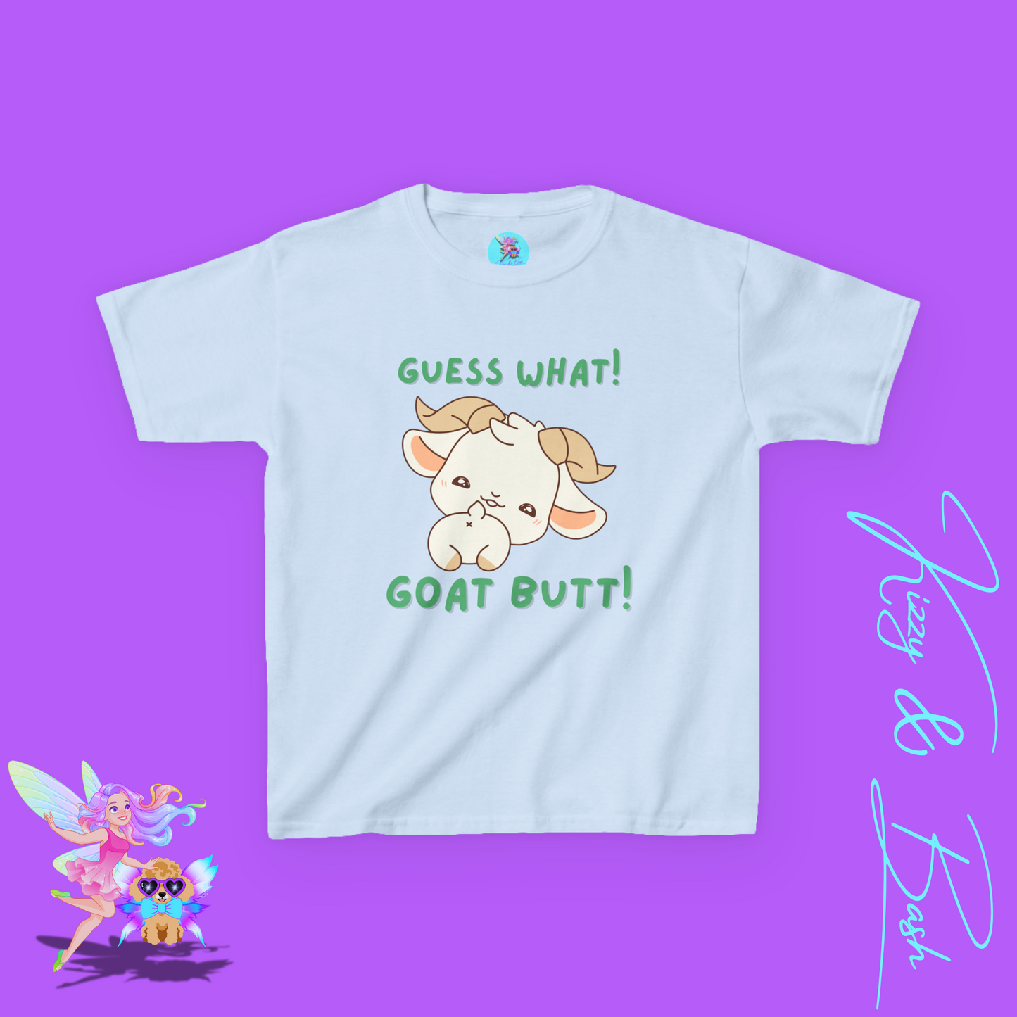 Guess What! Goat Butt! Funny Goat Butt Shirt Cute Animal Humor Graphic T-Shirt Gift for Goat Lovers Unique Farmcore Gift Tee Kids Heavy Cotton™ Tee