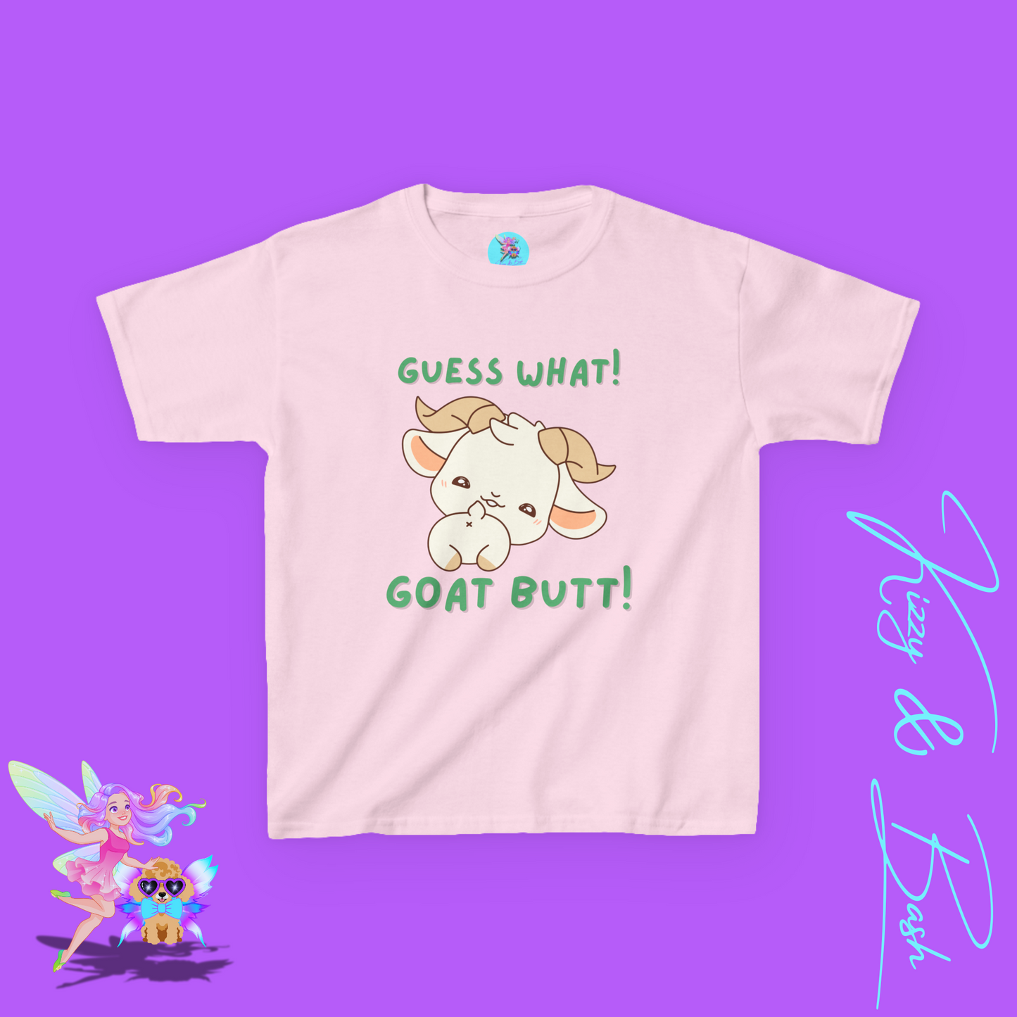Guess What! Goat Butt! Funny Goat Butt Shirt Cute Animal Humor Graphic T-Shirt Gift for Goat Lovers Unique Farmcore Gift Tee Kids Heavy Cotton™ Tee