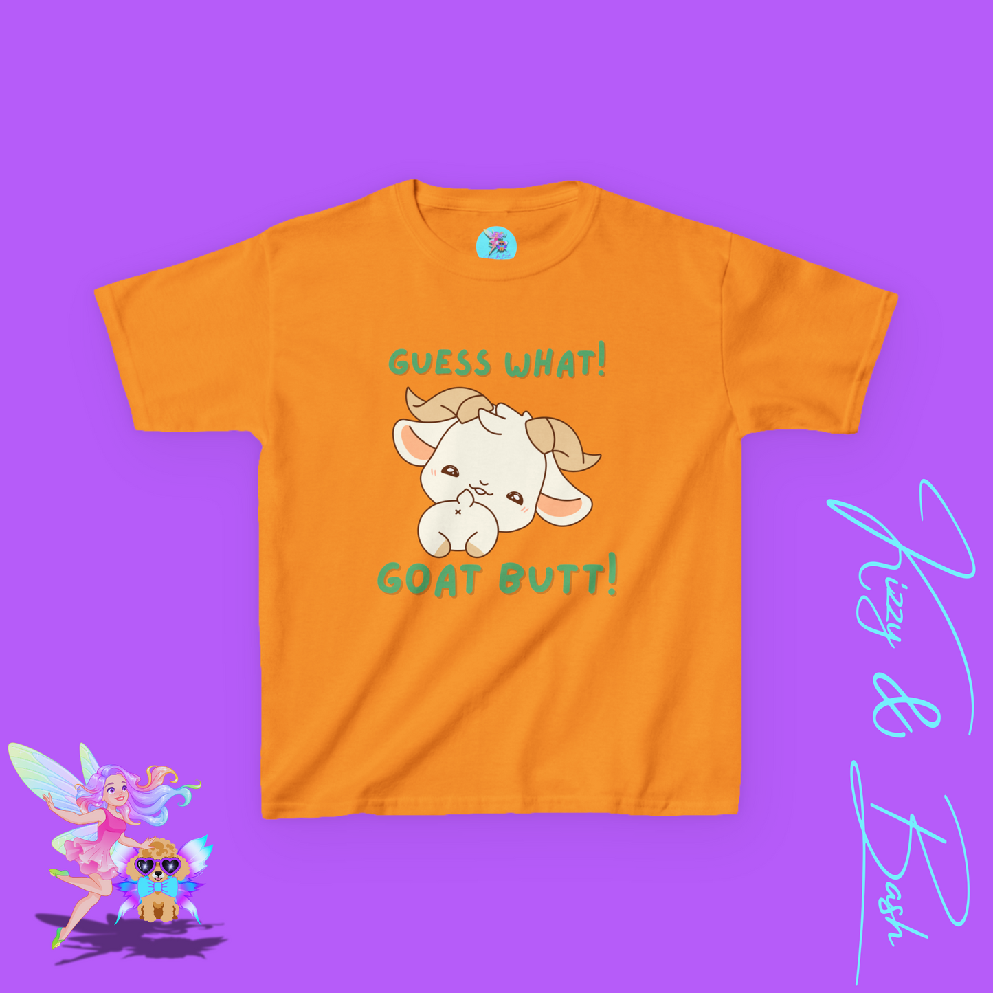 Guess What! Goat Butt! Funny Goat Butt Shirt Cute Animal Humor Graphic T-Shirt Gift for Goat Lovers Unique Farmcore Gift Tee Kids Heavy Cotton™ Tee