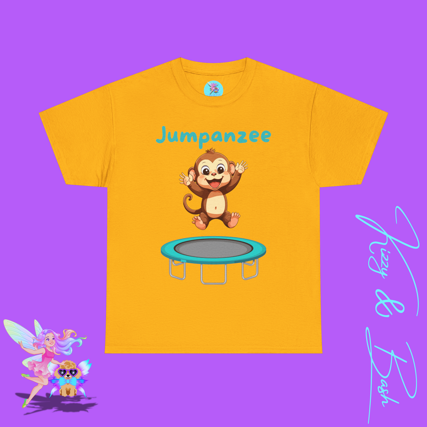 Jumpanzee T-Shirt Cute Monkey Jumping on a Trampoline T-Shirt Funny Animal Antics Shirt Trampoline Park Shirt Unique Monkey Lover Gift Idea Unisex Heavy Cotton Tee