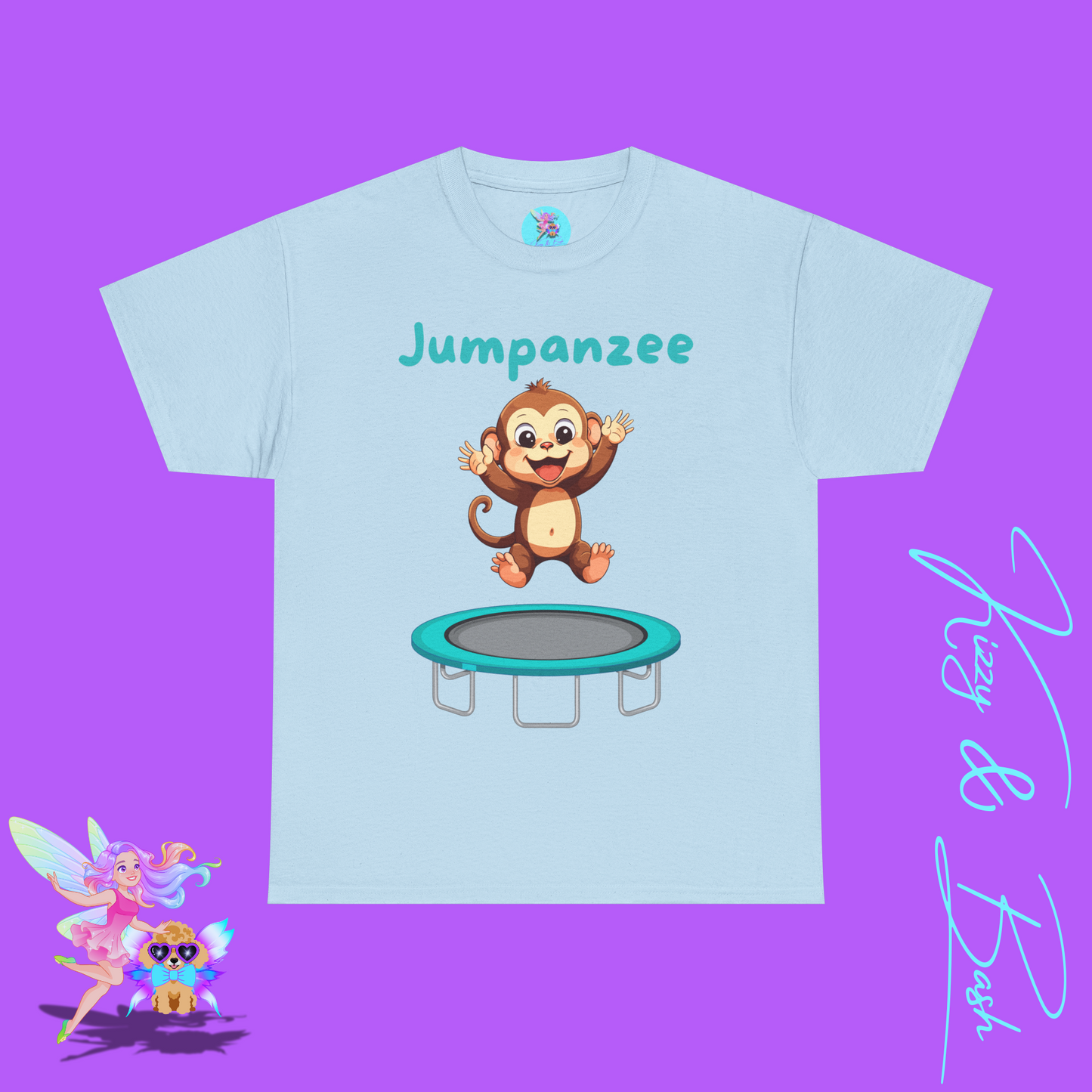 Jumpanzee T-Shirt Cute Monkey Jumping on a Trampoline T-Shirt Funny Animal Antics Shirt Trampoline Park Shirt Unique Monkey Lover Gift Idea Unisex Heavy Cotton Tee