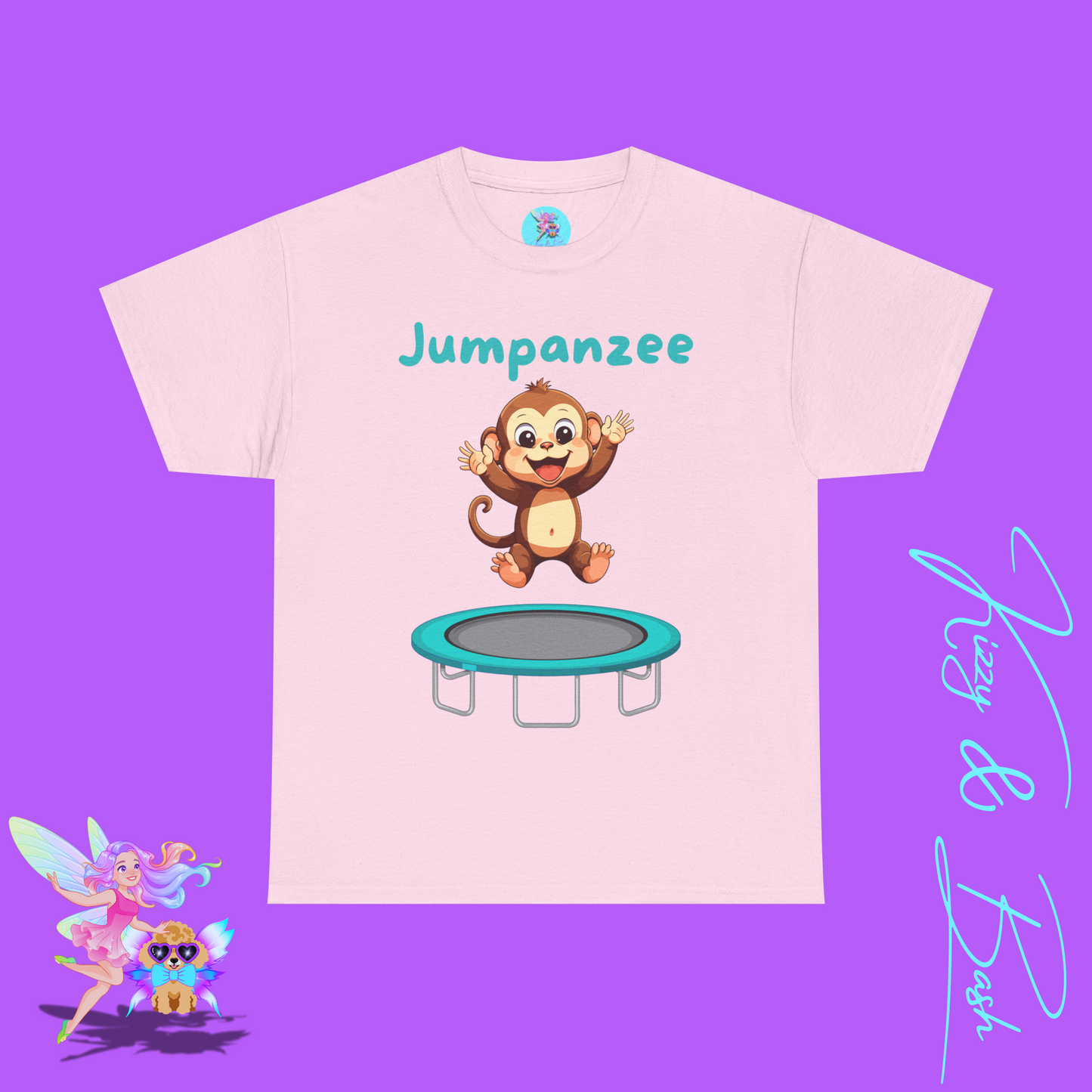 Jumpanzee T-Shirt Cute Monkey Jumping on a Trampoline T-Shirt Funny Animal Antics Shirt Trampoline Park Shirt Unique Monkey Lover Gift Idea Unisex Heavy Cotton Tee