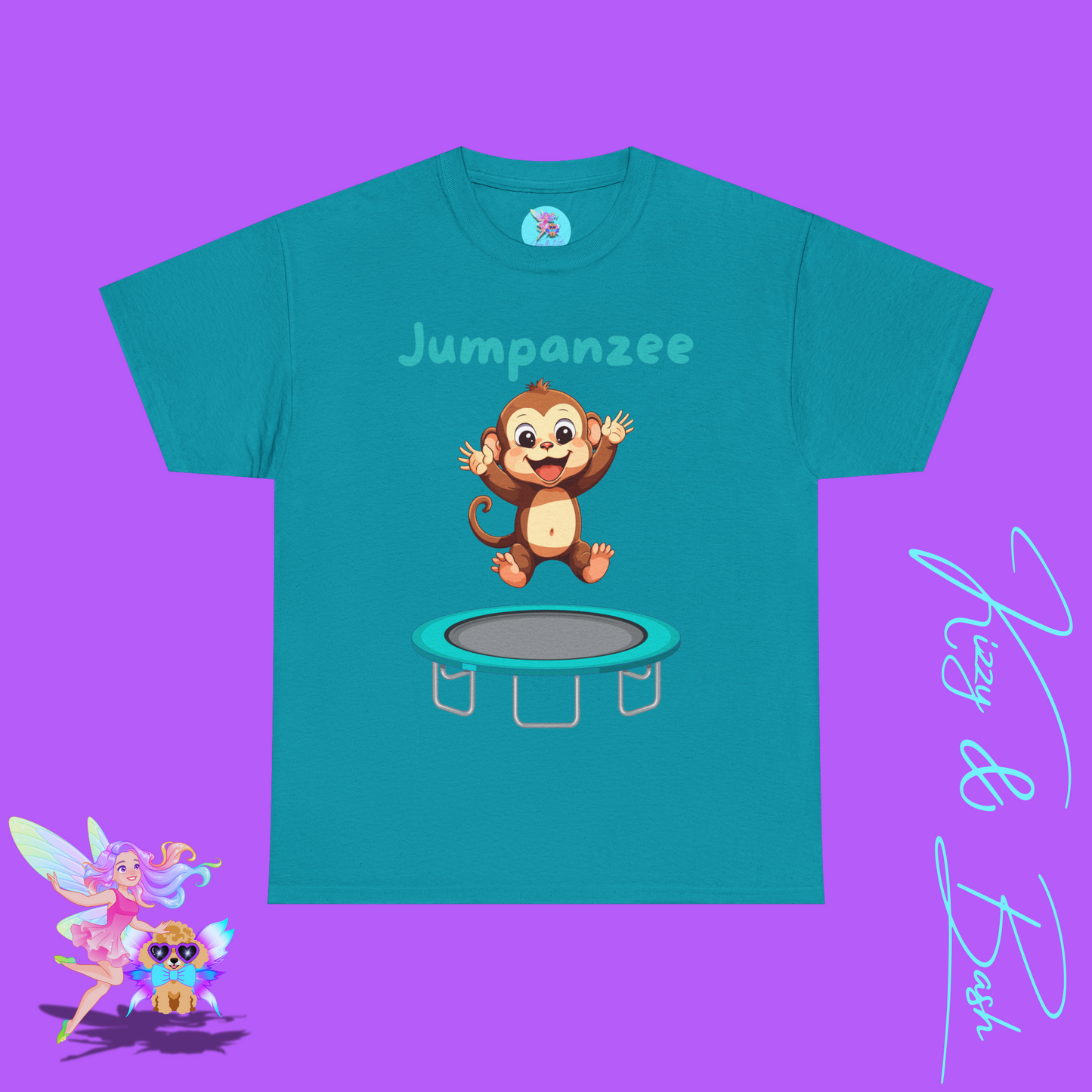 Jumpanzee T-Shirt Cute Monkey Jumping on a Trampoline T-Shirt Funny Animal Antics Shirt Trampoline Park Shirt Unique Monkey Lover Gift Idea Unisex Heavy Cotton Tee