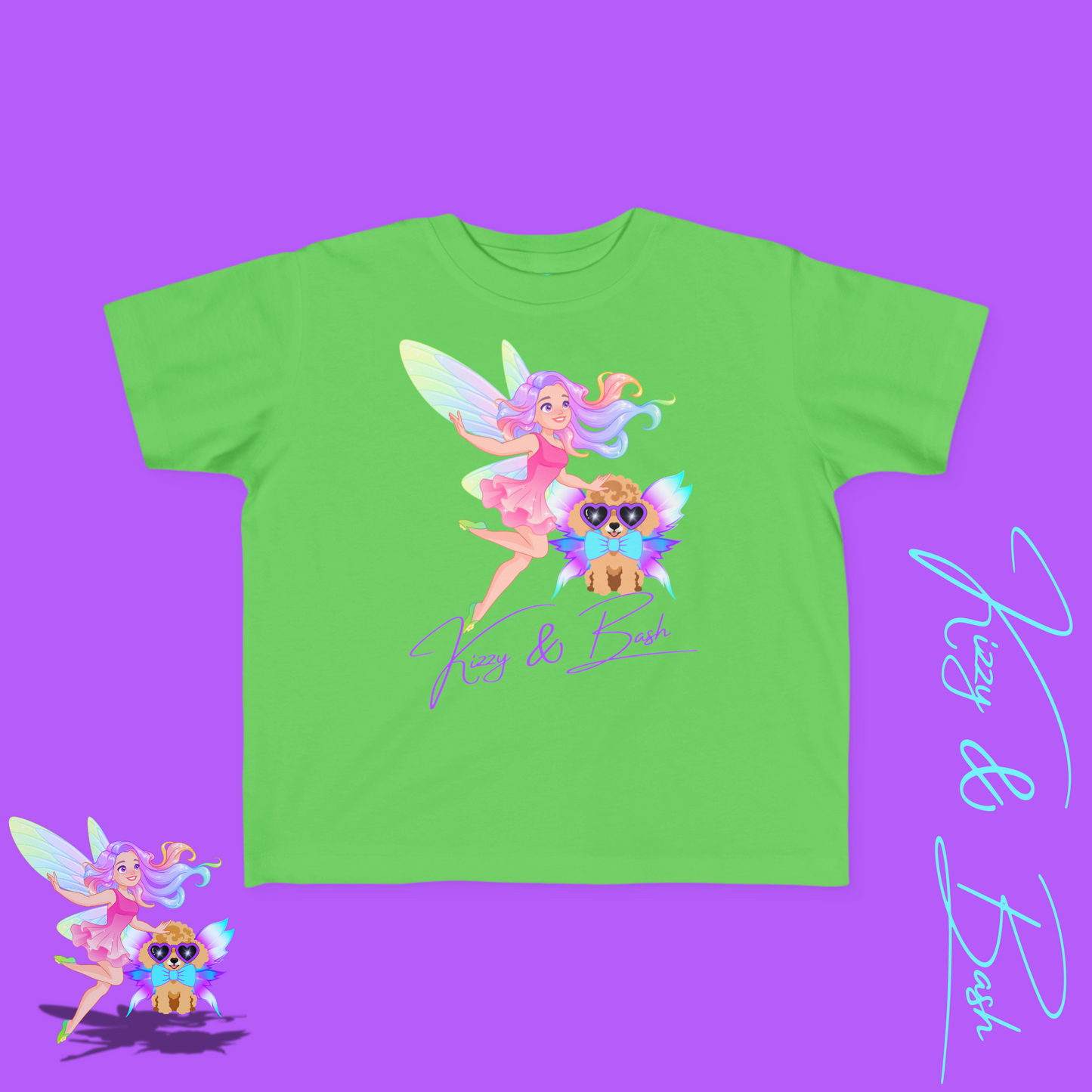 Kizzy & Bash Logo T-Shirt for Toddlers Whimsical Fairy and Toy Poodle Fairy Puppy Tee Fairycore Graphic Tee for Toddlers Dog Lovers Gift Shirt for Toddler's Fine Jersey Tee