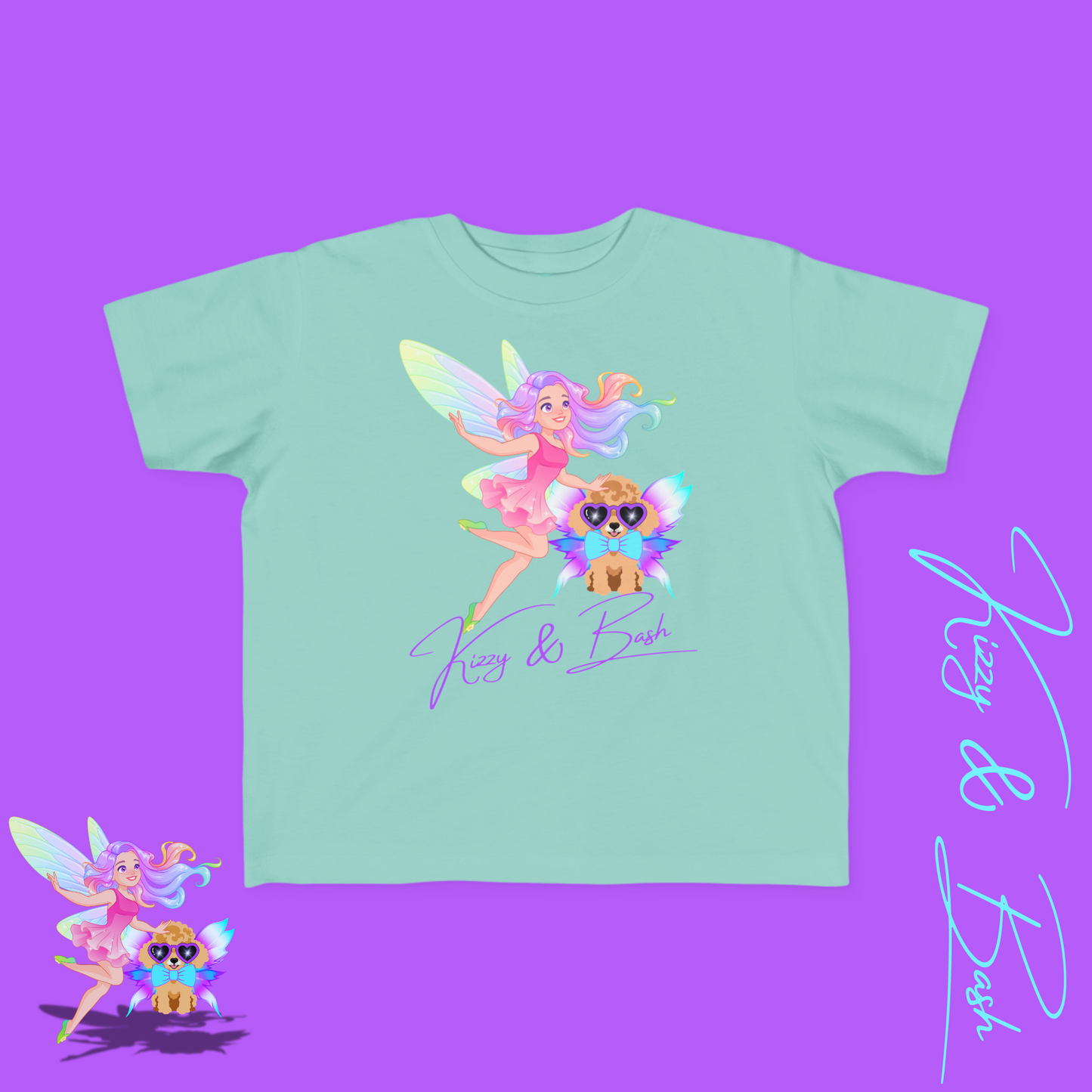 Kizzy & Bash Logo T-Shirt for Toddlers Whimsical Fairy and Toy Poodle Fairy Puppy Tee Fairycore Graphic Tee for Toddlers Dog Lovers Gift Shirt for Toddler's Fine Jersey Tee
