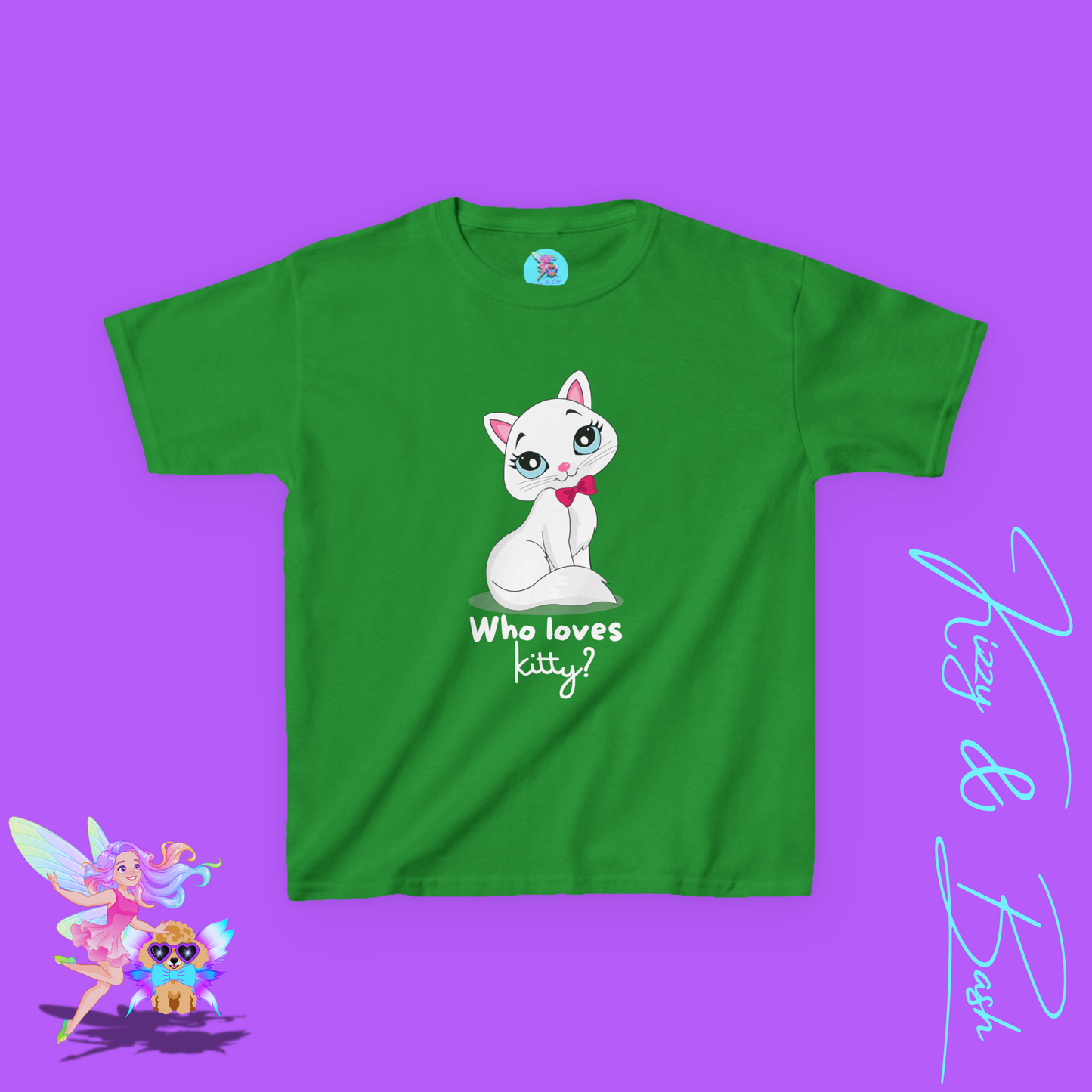 Who Loves Kitty? Cute Cat Shirt for Kids Funny Gift for Cat Lovers Playful Kitty Tee Girly Girl Gift Idea Whimsical Animal Graphic Tee for Kids Heavy Cotton™ Tee