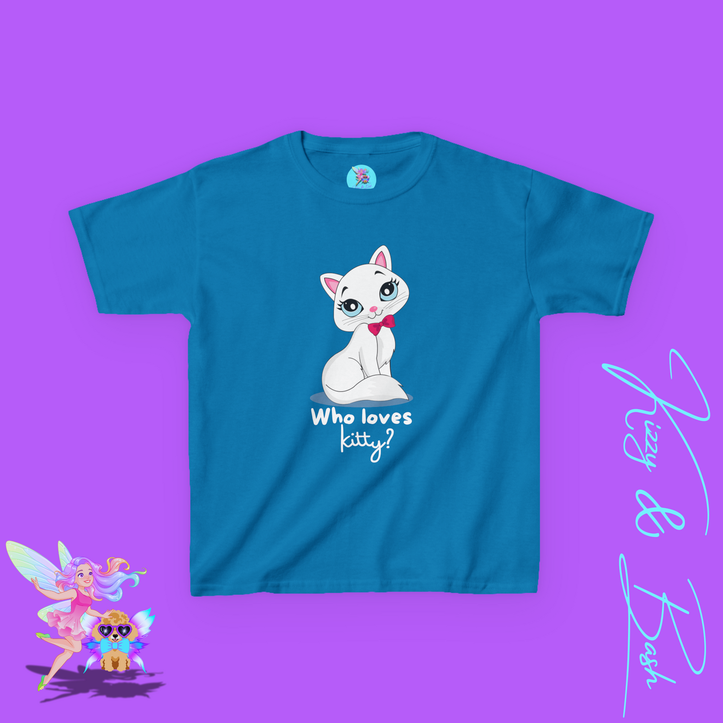 Who Loves Kitty? Cute Cat Shirt for Kids Funny Gift for Cat Lovers Playful Kitty Tee Girly Girl Gift Idea Whimsical Animal Graphic Tee for Kids Heavy Cotton™ Tee
