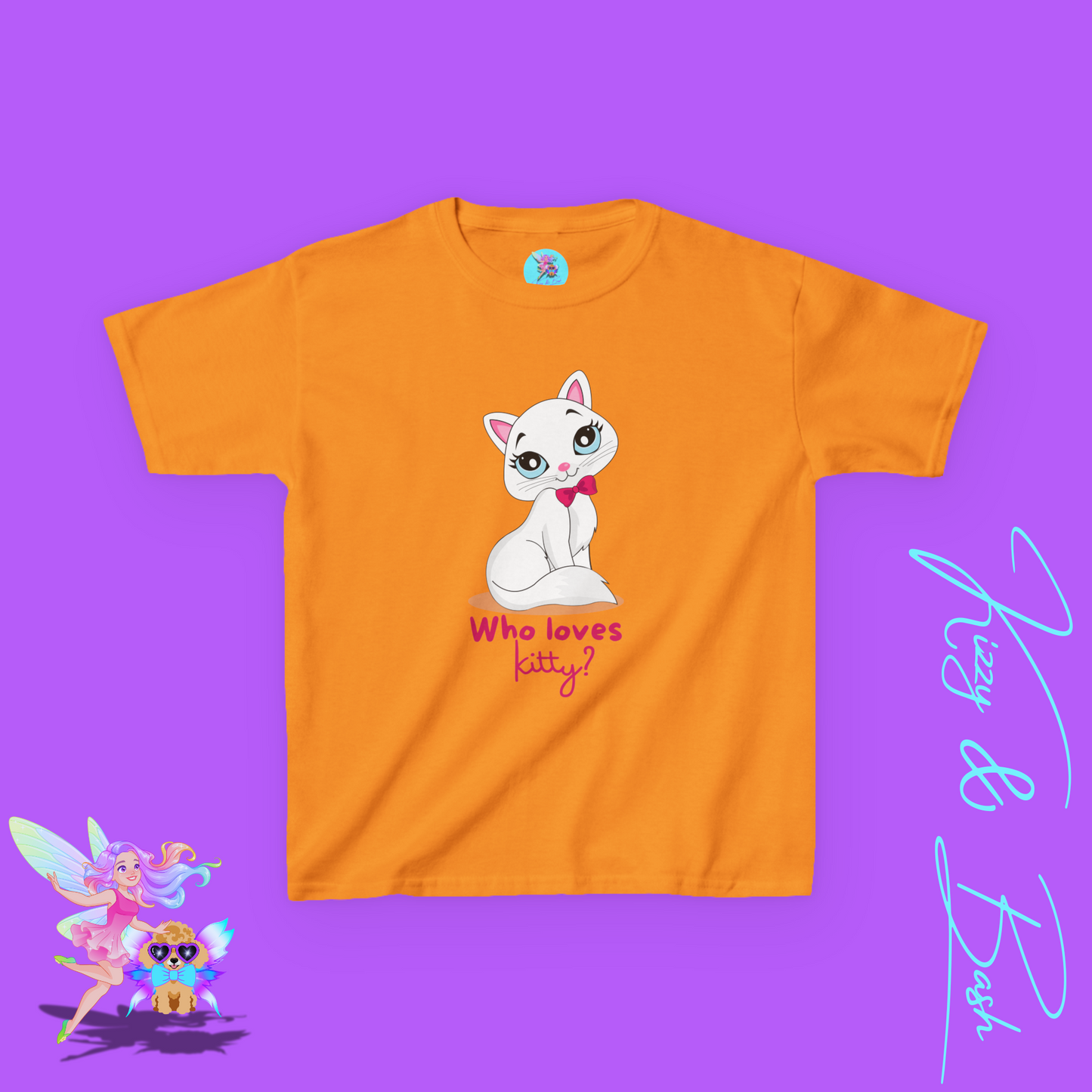 Who Loves Kitty? Cute Cat Shirt for Kids Funny Gift for Cat Lovers Playful Kitty Tee Girly Girl Gift Idea Whimsical Animal Graphic Tee for Kids Heavy Cotton™ Tee