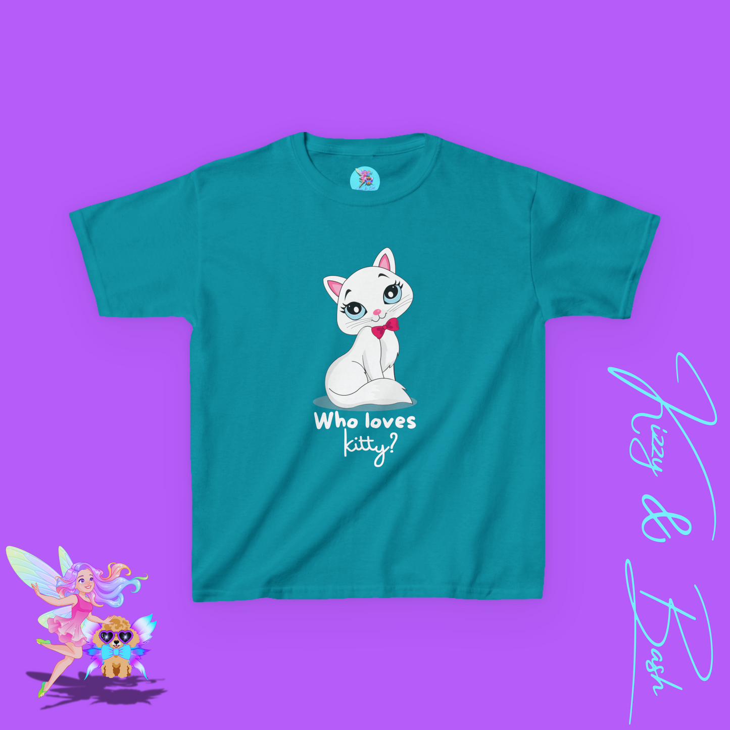 Who Loves Kitty? Cute Cat Shirt for Kids Funny Gift for Cat Lovers Playful Kitty Tee Girly Girl Gift Idea Whimsical Animal Graphic Tee for Kids Heavy Cotton™ Tee
