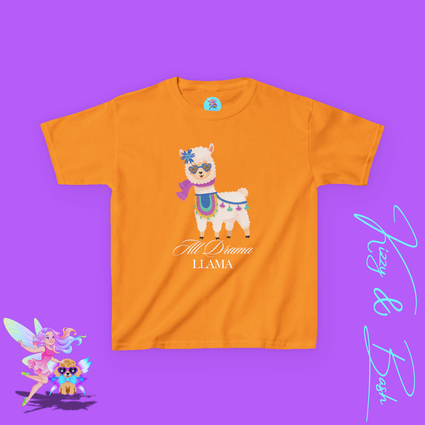 All Drama Llama T-Shirt Cute Llama Shirt for Kids Gift for Llama Lovers Cute Animal Attitude Shirt Drama Queen Shirt Funny Farm Animal T-Shirt for Kids Heavy Cotton™ Tee