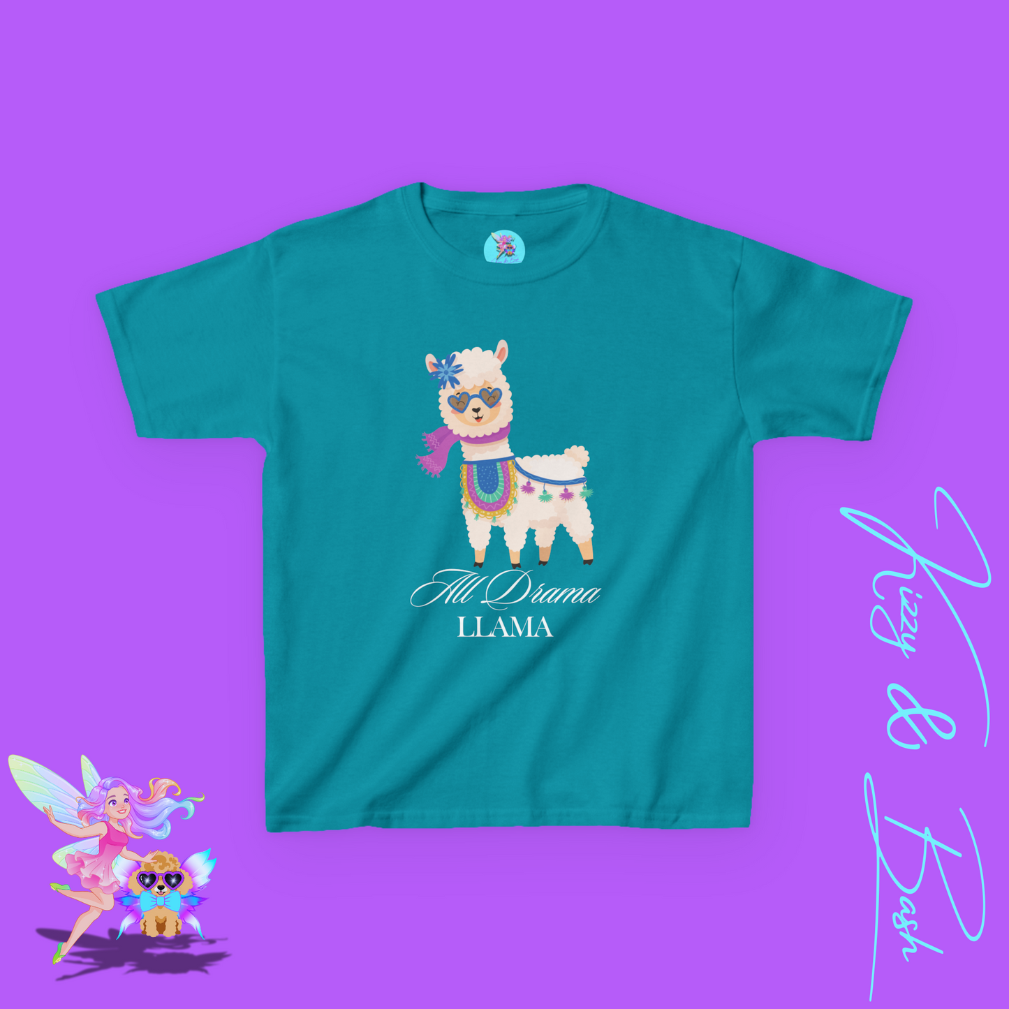 All Drama Llama T-Shirt Cute Llama Shirt for Kids Gift for Llama Lovers Cute Animal Attitude Shirt Drama Queen Shirt Funny Farm Animal T-Shirt for Kids Heavy Cotton™ Tee