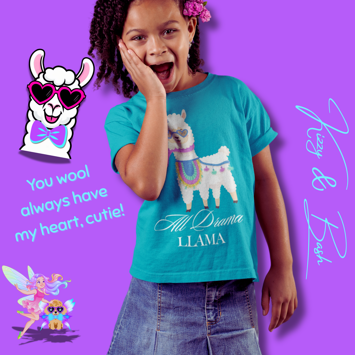 All Drama Llama T-Shirt Cute Llama Shirt for Kids Gift for Llama Lovers Cute Animal Attitude Shirt Drama Queen Shirt Funny Farm Animal T-Shirt for Kids Heavy Cotton™ Tee
