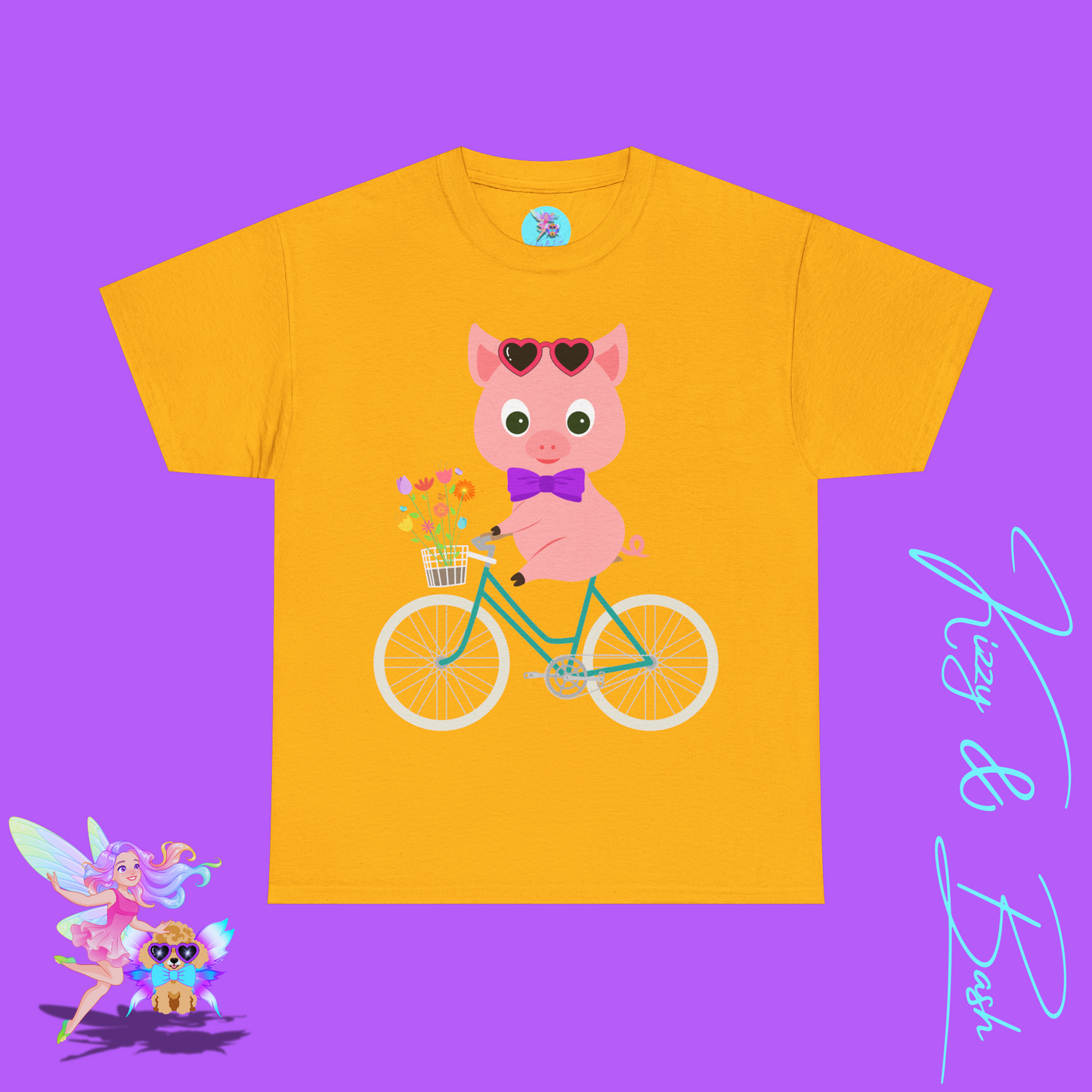 Adorable Pig Riding a Bicycle T-Shirt Cute Pig Shirt for Her Funny Animal T-Shirt Gift for Pig Lovers Funny Gift for Bicyclists Unique Spring Tee Unisex Heavy Cotton Tee