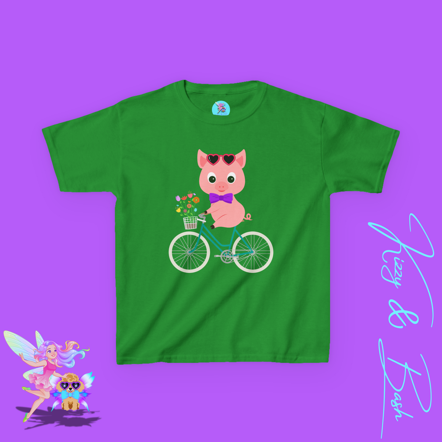 Cute Pig on Bicycle Shirt for Kids Whimsical Farmcore Graphic Tee Farm Animal Lover T-Shirt Cute Farm Animal Shirt Funny Spring Shirt for Her Adorable Pig Shirt for Kids Heavy Cotton™ Tee