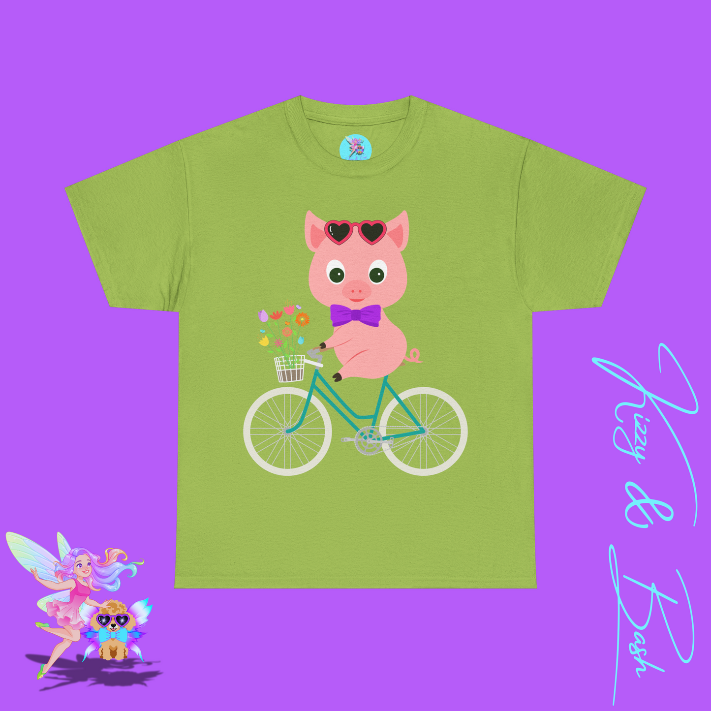 Adorable Pig Riding a Bicycle T-Shirt Cute Pig Shirt for Her Funny Animal T-Shirt Gift for Pig Lovers Funny Gift for Bicyclists Unique Spring Tee Unisex Heavy Cotton Tee