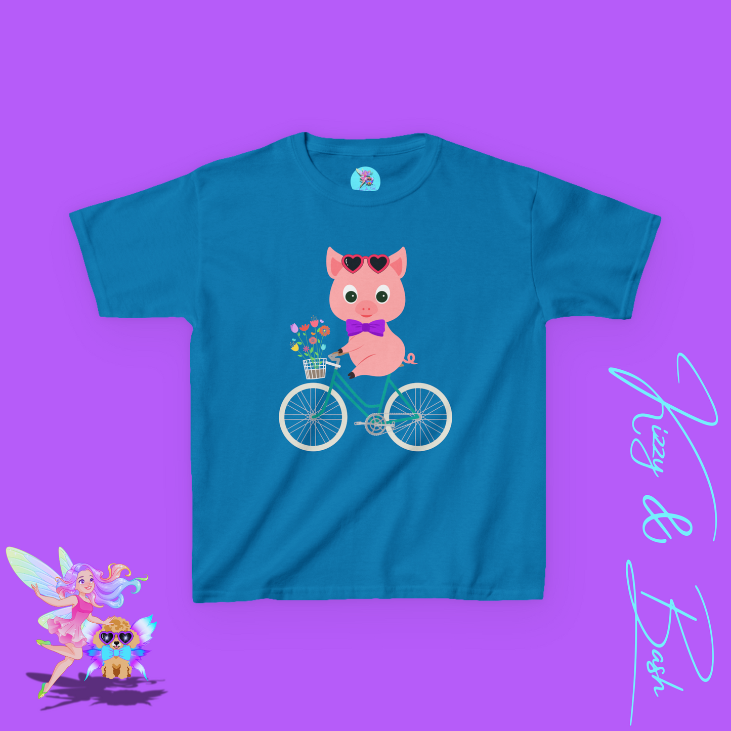 Cute Pig on Bicycle Shirt for Kids Whimsical Farmcore Graphic Tee Farm Animal Lover T-Shirt Cute Farm Animal Shirt Funny Spring Shirt for Her Adorable Pig Shirt for Kids Heavy Cotton™ Tee