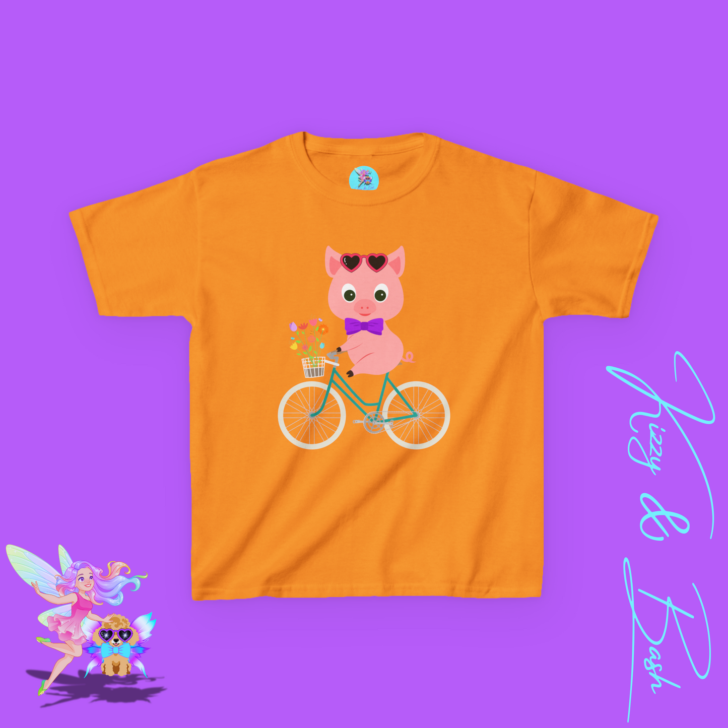 Cute Pig on Bicycle Shirt for Kids Whimsical Farmcore Graphic Tee Farm Animal Lover T-Shirt Cute Farm Animal Shirt Funny Spring Shirt for Her Adorable Pig Shirt for Kids Heavy Cotton™ Tee