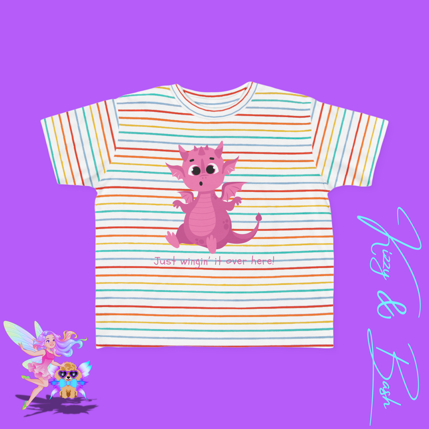 Cute Pink Dragon T-Shirt for Toddlers Just Wingin' It Over Here Shirt Funny Encouragement Shirt Perfect Gift for Dragon Lovers Funny Dragon Shirt Whimsical Fantasy Tee Dragoncore Gift Idea for Toddler's Fine Jersey Tee