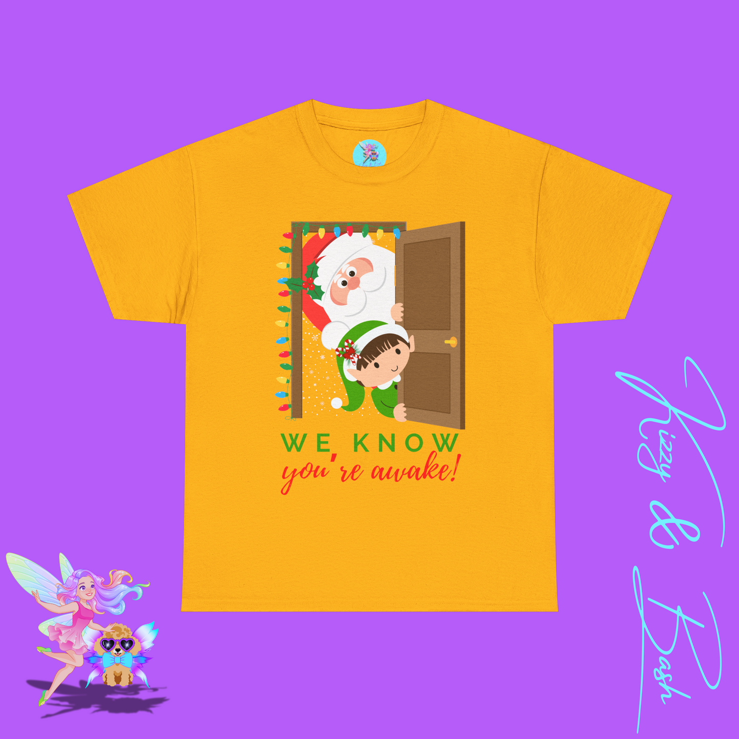 Santa and Elf We Know When You're Awake Shirt for Adults Funny Holiday T-Shirt Unique Christmas Gift Idea Perfect Gift for Santa Lovers Holiday Gift Idea for Friends and Family Unisex Heavy Cotton Tee