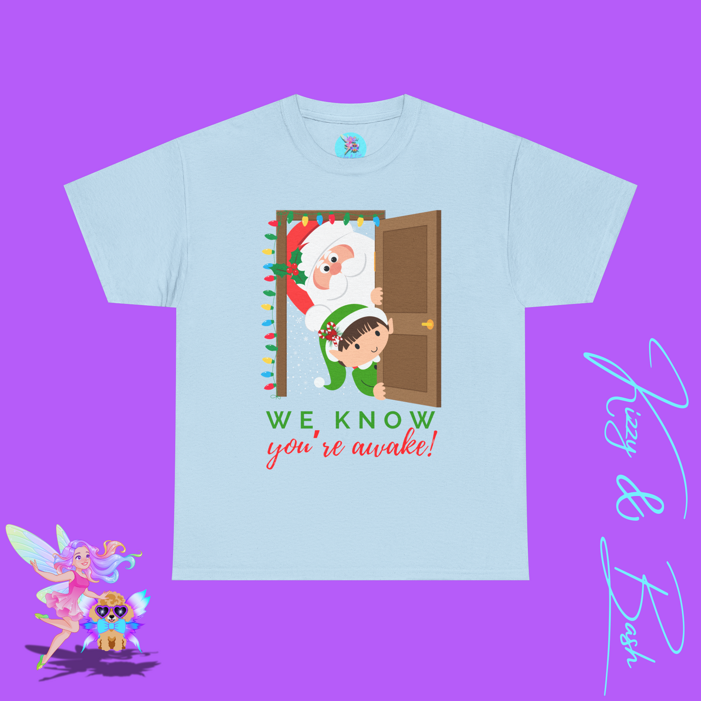 Santa and Elf We Know When You're Awake Shirt for Adults Funny Holiday T-Shirt Unique Christmas Gift Idea Perfect Gift for Santa Lovers Holiday Gift Idea for Friends and Family Unisex Heavy Cotton Tee