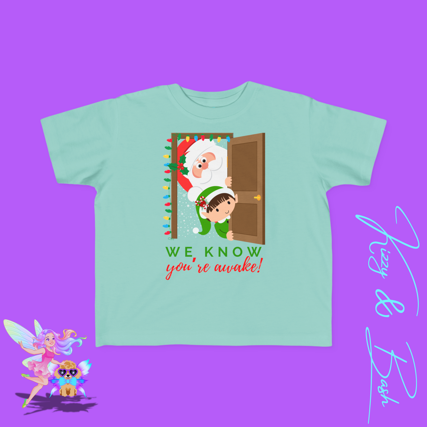 We Know You're Awake Santa and Elf T-Shirt for Toddlers Perfect Gift for the Naughty List Cute and Funny Christmas Shirt Funny Christmas Elf Gift Unique Gift for Santa Lovers Toddler's Fine Jersey Tee