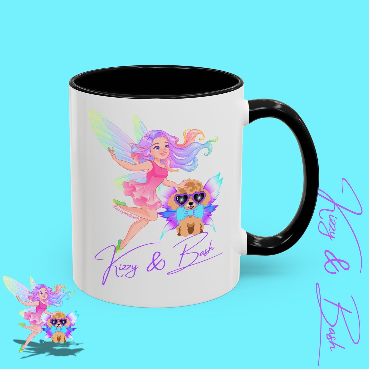 Beautiful Fairy Coffee Mug Funny Dog Mug Fairy Girl and Red Toy Poodle Fairy Mug Cute Fairycore Gift Idea Perfect Poodle Lover Mug Whimsical Mug for Fairy Lovers Kizzy and Bash Logo Accent Coffee Mug - 11, 15oz