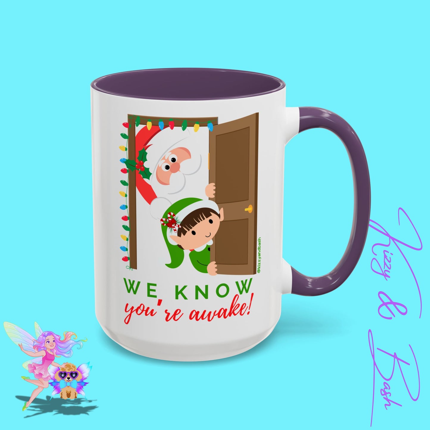 Funny Santa and Elf Mug Unique Santa Coffee Mug Hilarious Elf Lover Gift Funny Christmas Mug Perfect Christmas Gift for Teacher Appreciation We Know You're Awake Accent Coffee Mug - 11, 15oz