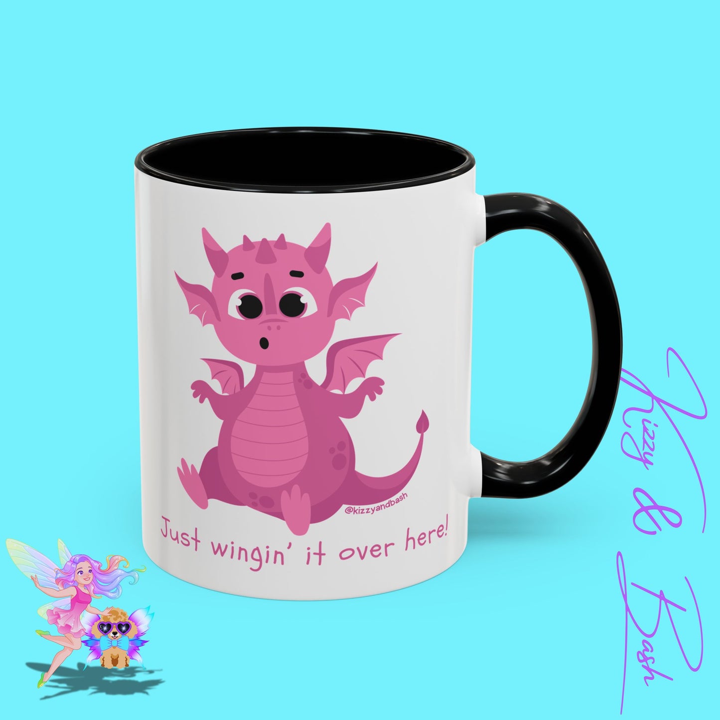 Pink Dragon Coffee Mug for Her Funny Dragon Mug Unique Dragon Gift for Her Just Wingin' It Over Here Self-Affirming Gift Idea Dragon Lover Mug Pink Lover Accent Coffee Mug  11, 15oz
