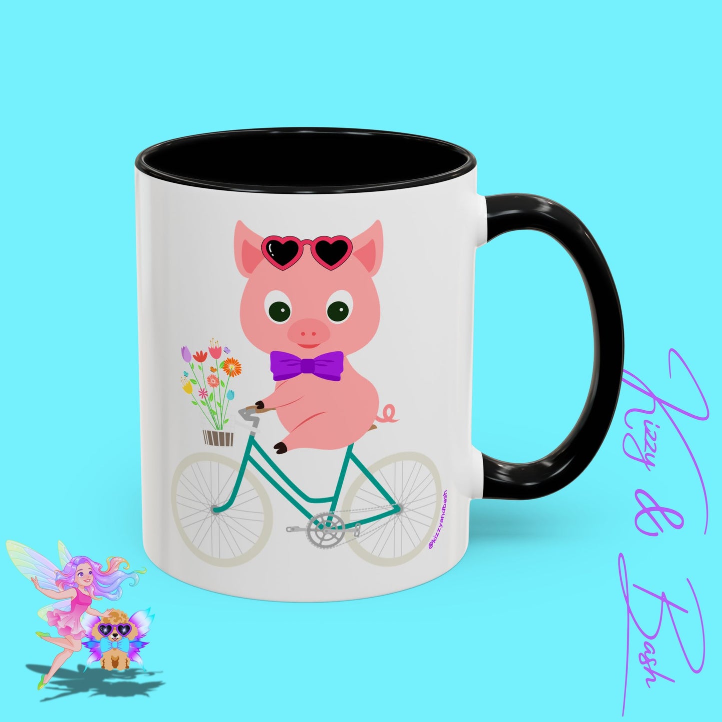 Pig Riding Bicycle Accent Coffee Mug Unique Gift for Teacher Funny Farm Animal Mug Adorable Pig Ceramic Mug Perfect Mug for Bicycle Lovers - 11, 15oz