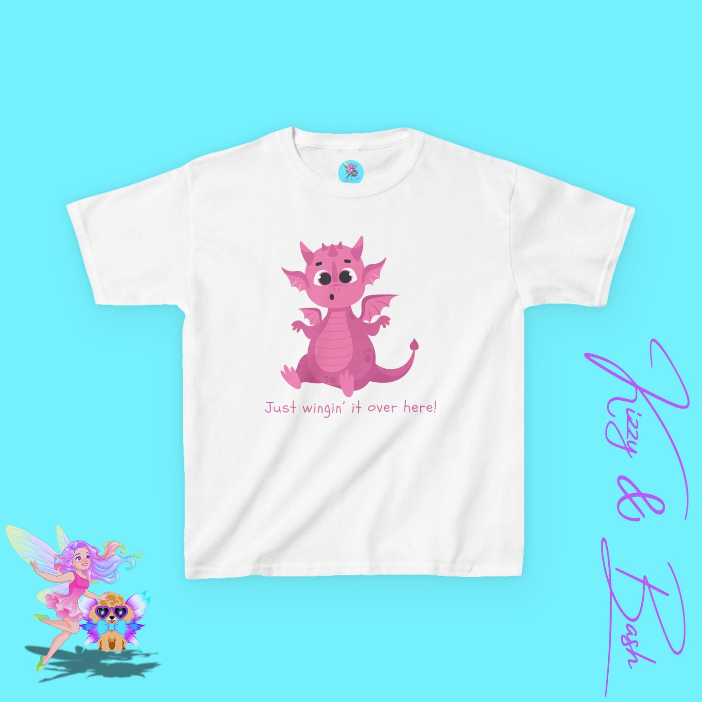 Funny Dragon Shirt for Kids Just Wingin' it Over Here Tee Gift for Dragon Lovers Funny Self-Love Shirt Cute Gift for Friends or Family Whimsical Fantasy Tee Dragoncore Gift Idea for Kids Heavy Cotton™ Tee