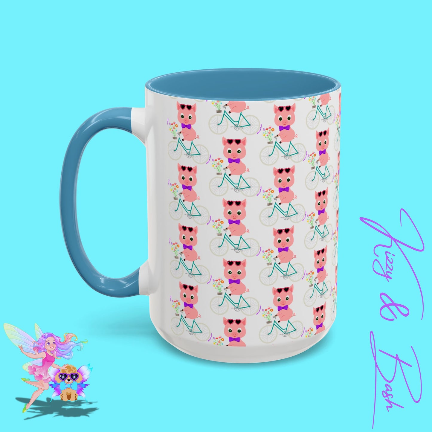 Pig Riding Bicycle Accent Coffee Mug Unique Gift for Teacher Funny Farm Animal Mug Adorable Pig Ceramic Mug Perfect Mug for Bicycle Lovers - 11, 15oz